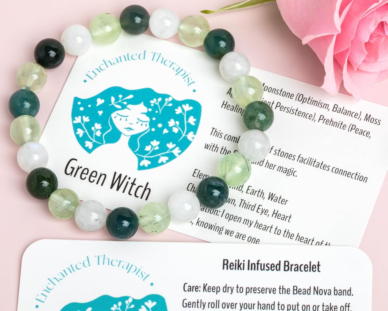 Green Witch Bracelet, Reiki Infused, Energy Bracelet, Reiki Gift, Reiki jewelry, Gemstone bracelets, Crystal bracelets - Image 2