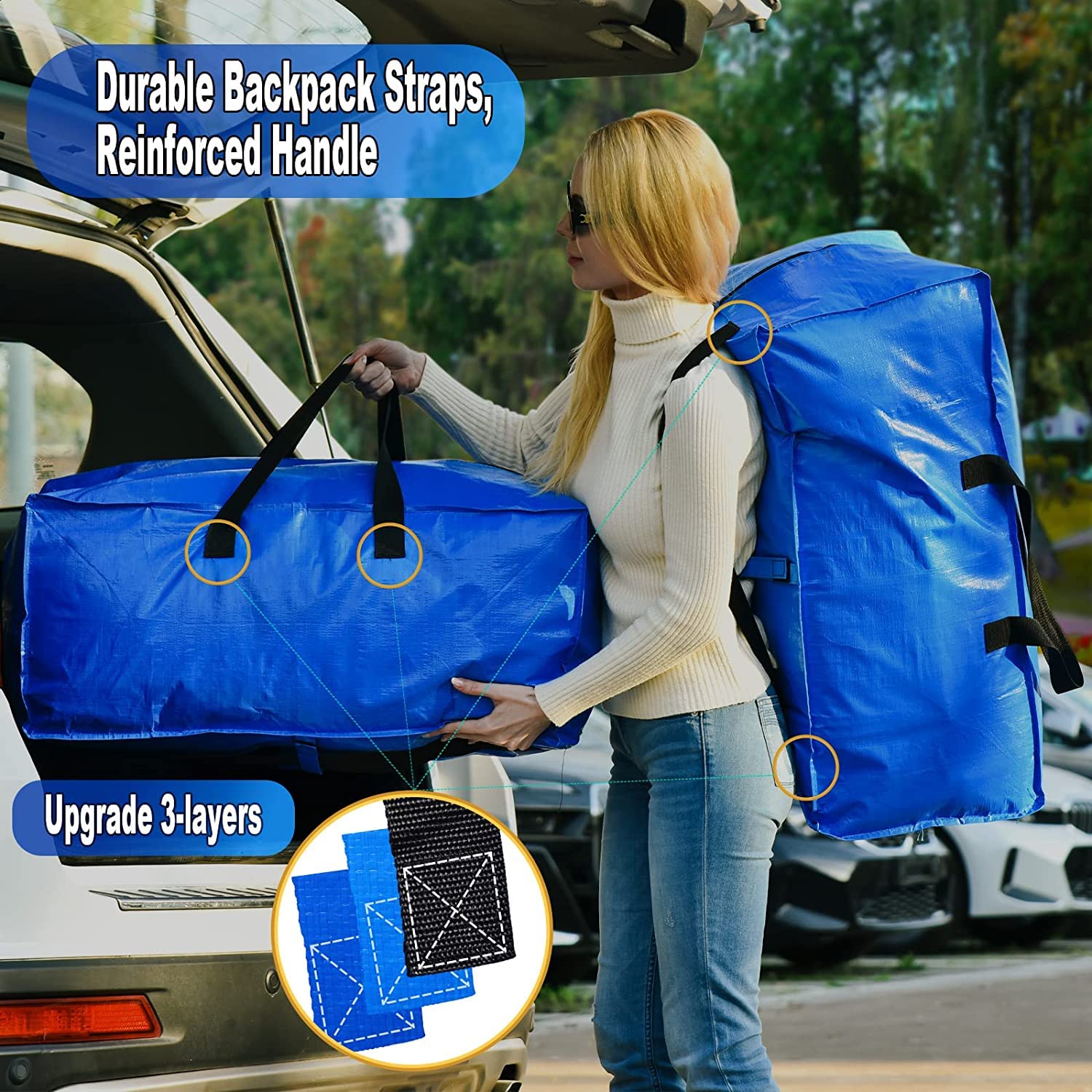 YZK 8pz Grandi Borse Trasloco, scatole per traslochi di grandi dimensioni per uso intensivo, scatole di imballaggio forti per traslochi, borse per traslochi, resistenti all'acqua, salvaspazio(Blu)
