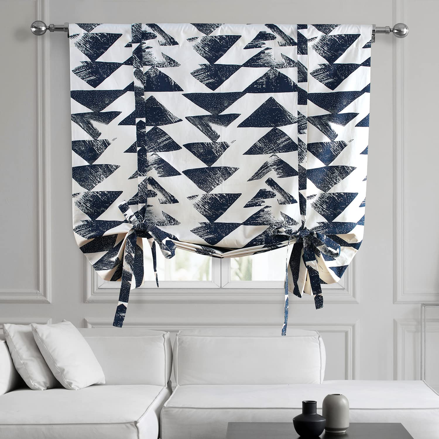HPD Half Price Drapes Room Darkening Tie Up Curtains 46 X 63 Inch Triad Printed Cotton Window Roll Up Balloon Curtain for Living Room, Kitchen PRTW-TUD35C-63 (1 Panel), Triad Indigo