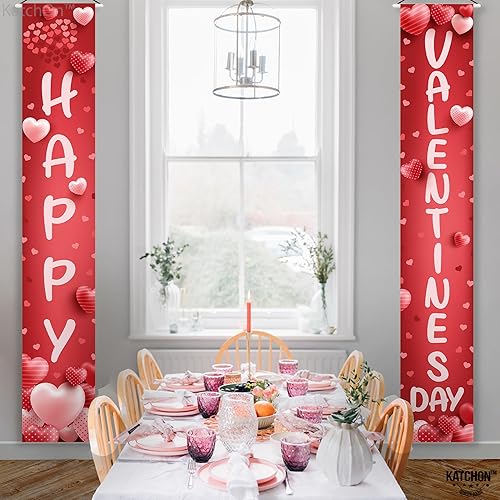 Miniatura 8 de KatchOn, Cartel de puerta de feliz día de San Valentín, extragrande, 72 x 12 pulgadas, cartel rojo de San Valentín para decoraciones de fiesta de