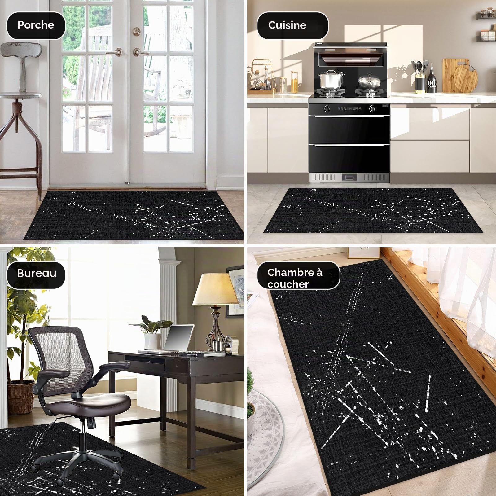 Tapis de chaise de bureau pour plancher en bois dur : 91,4 x 122,9 cm, noir, tapis de chaise de bureau pour fauteuil roulant, antidérapant, résistant à la saleté et lavable en machine, tapis de