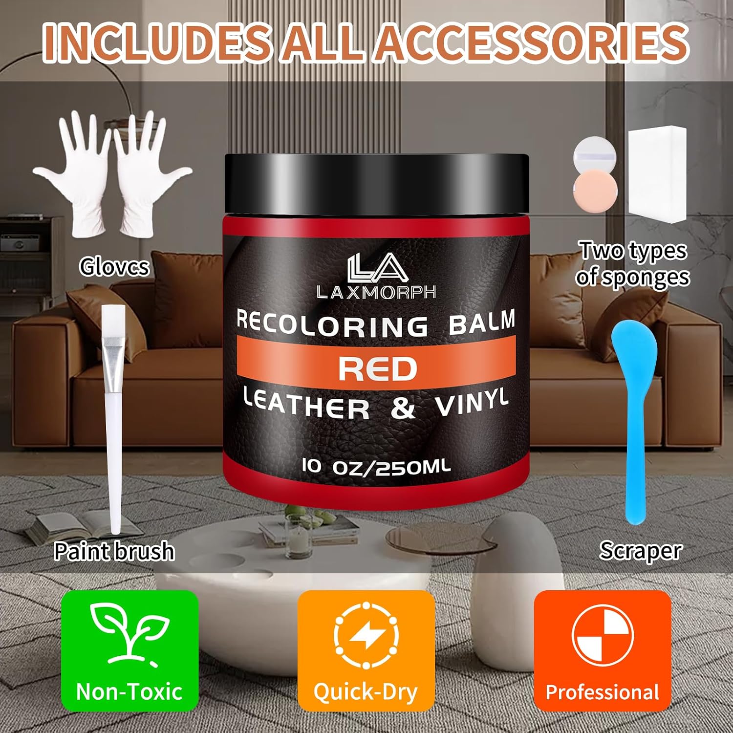 Leather Recoloring Balm Color Restorer for Couches,Dye Paint Fade Scratch Repair for Leather Car Seats Furniture Shoes Boots Purse Jacket Belt Gloves (Red)