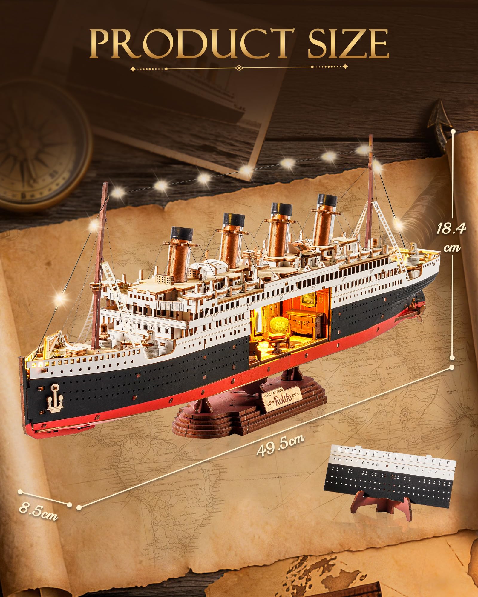 Rolife Drewniane puzzle 3D Titanic Boat Model - 433 Piece Pressure Building Kit, Collection Home Decoration, Idealny prezent dla dorosłych, rzemieślników i miłośników historii