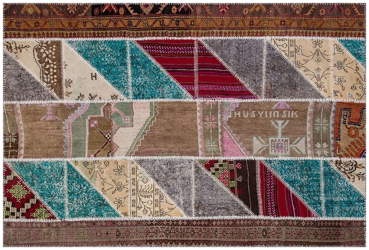 Tapis patchwork turc laine salon fait main 160x235 grand tapis multicolore ALLMODE