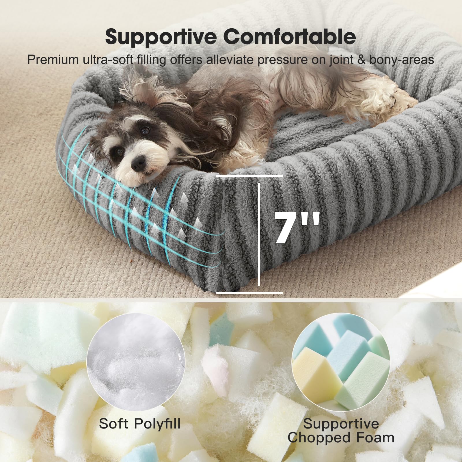 MIXJOY Medium Dog Beds for Medium Sized Dog, Calming Warming Pet Beds, Washable Dogs Bed with Removable Cover, Rectangle Pet Bed with Non-Slip Bottom, 25"x21"x7", Grey - image 2