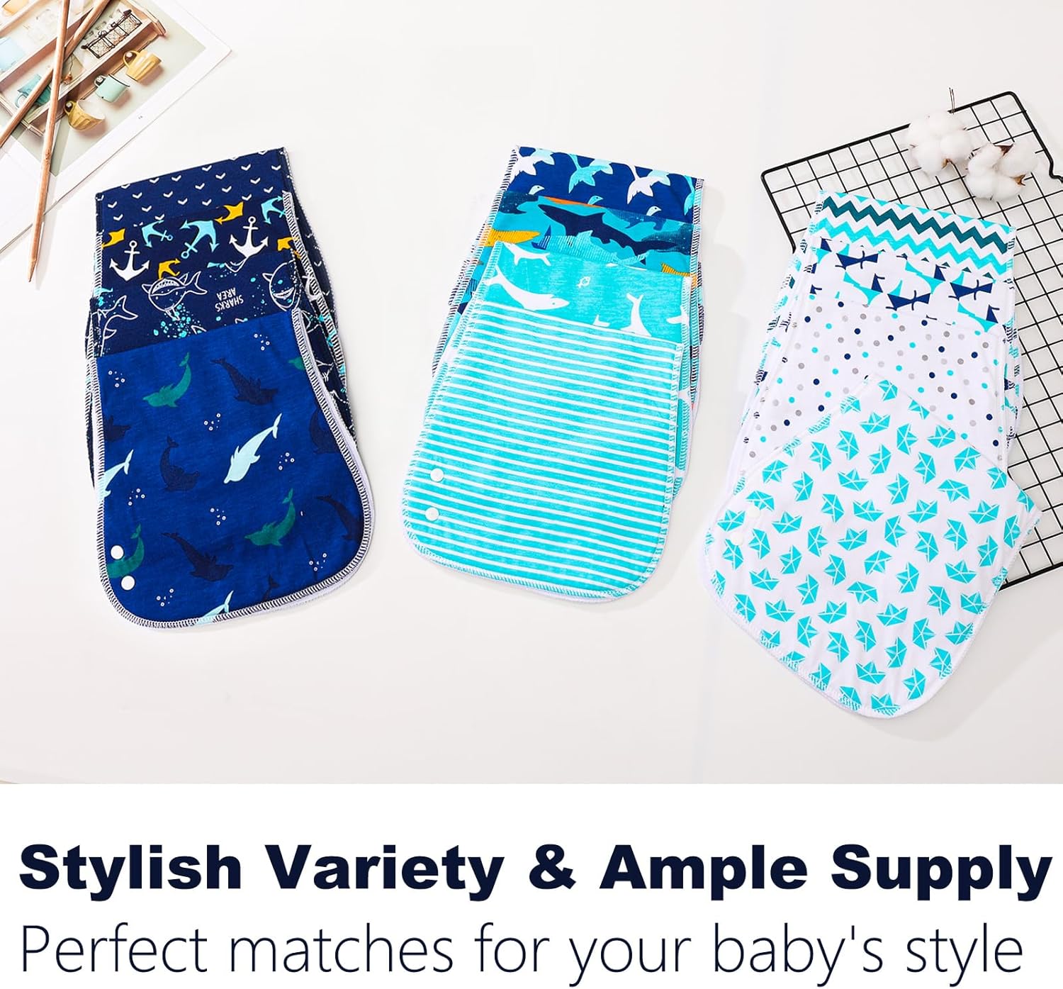 Baby Burp Cloths & Baby Bibs 2-in-1 Design Large Size 3 Layers Thicken Cotton Super Absorbent and Soft Baby Spit Up Burping Rags Baby Burp Cloth Set for Boys and Girls Solid 12 Pack - Image 7