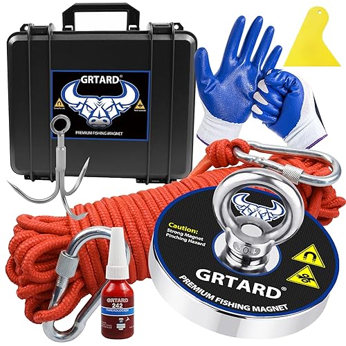 Miniatura 1 de Grtard Kit de pesca con imán de 1200 libras con estuche, imanes de pesca de neodimio súper fuertes, kit completo de imanes de pesca con imanes