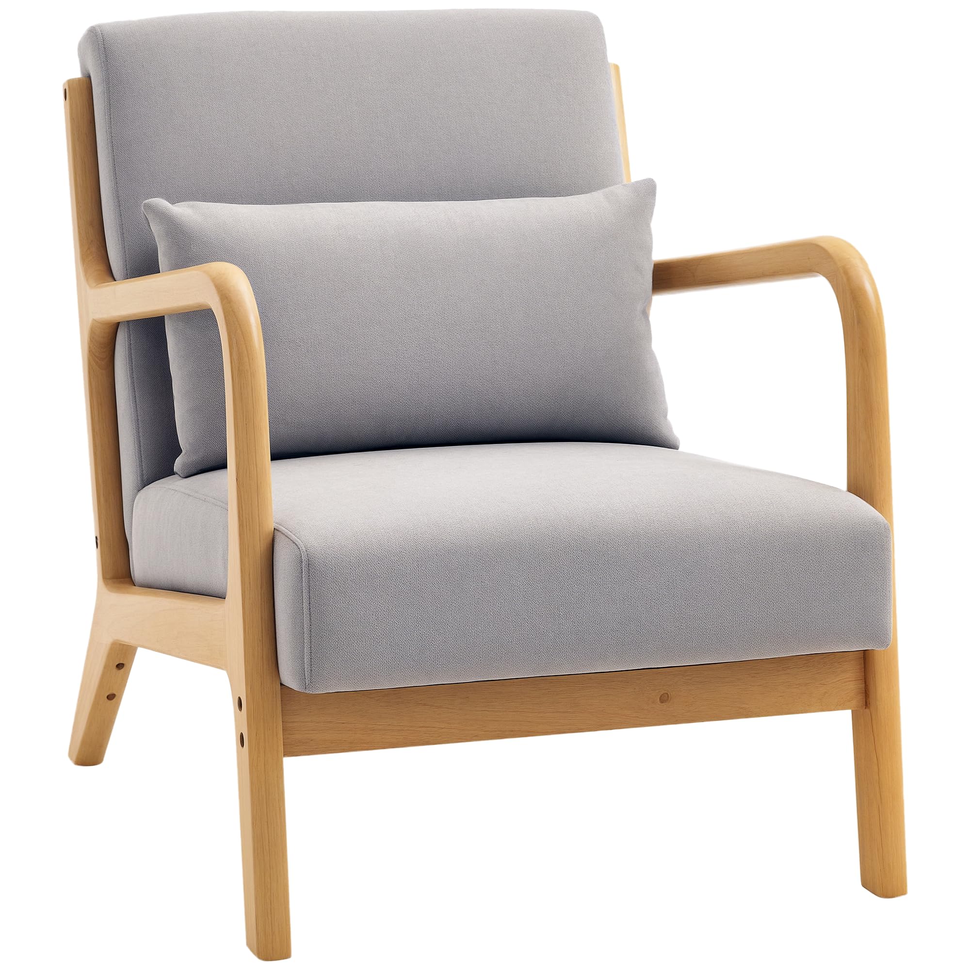 HOMCOM Sessel Loungesessel mit Armlehne, Lendenkissen, Gepolstert Relaxsessel mit Holzrahmen, Samtoptik, S-Feder, für Schlafzimmer, Wohnzimmer, Grau