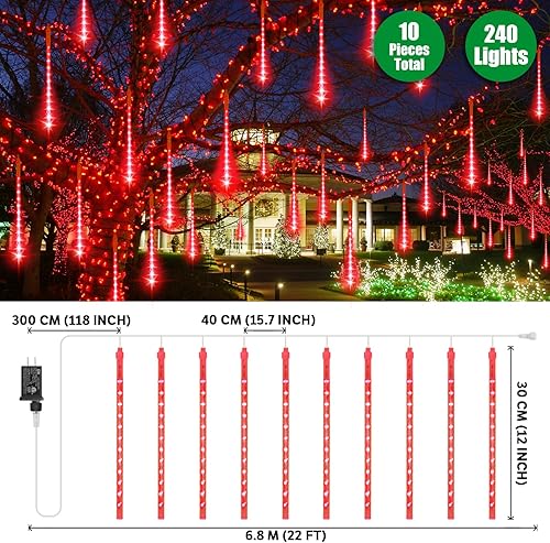 Miniatura 2 de LAMPHOME Luces de Navidad para exteriores, luces LED de carámbano de lluvia de meteoritos de 12 pulgadas, 10 tubos y 240 luces LED. Enchufe