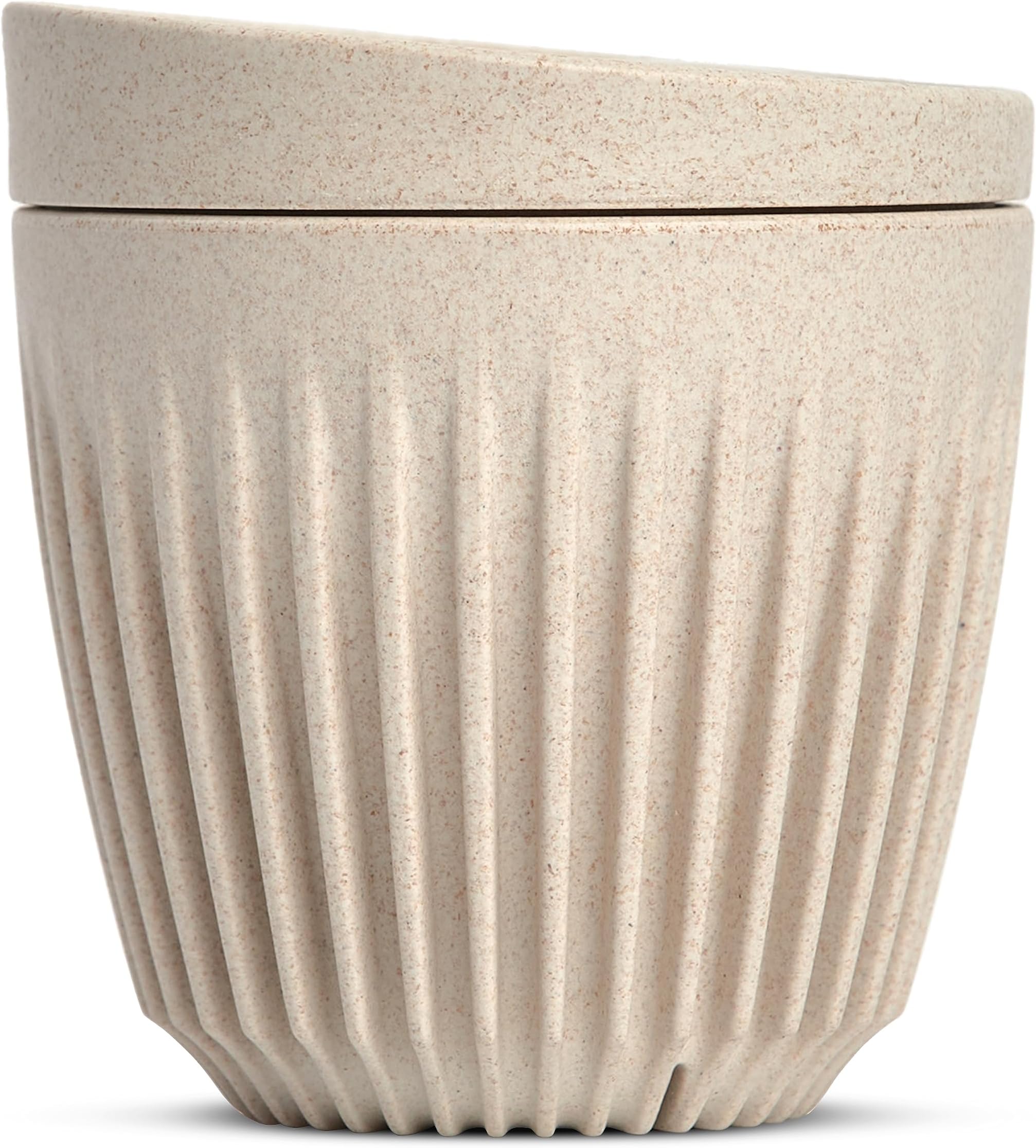 Coffee Cups with Lids - Reusable Coffee Cup with Unique Fins for Espresso, Cappuccino, Americano, Mocha - Insulated & Portable Latte Cups Made with Repurposed Coffee Husks - 6 oz., Natural