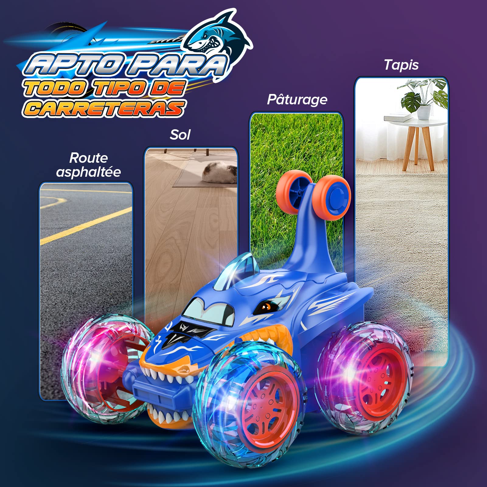 Dislocati Coche Teledirigido, 2.4GHz 4WD LED Coche RC Monster Truck, Juguetes & Regalos para Niños (Azul)