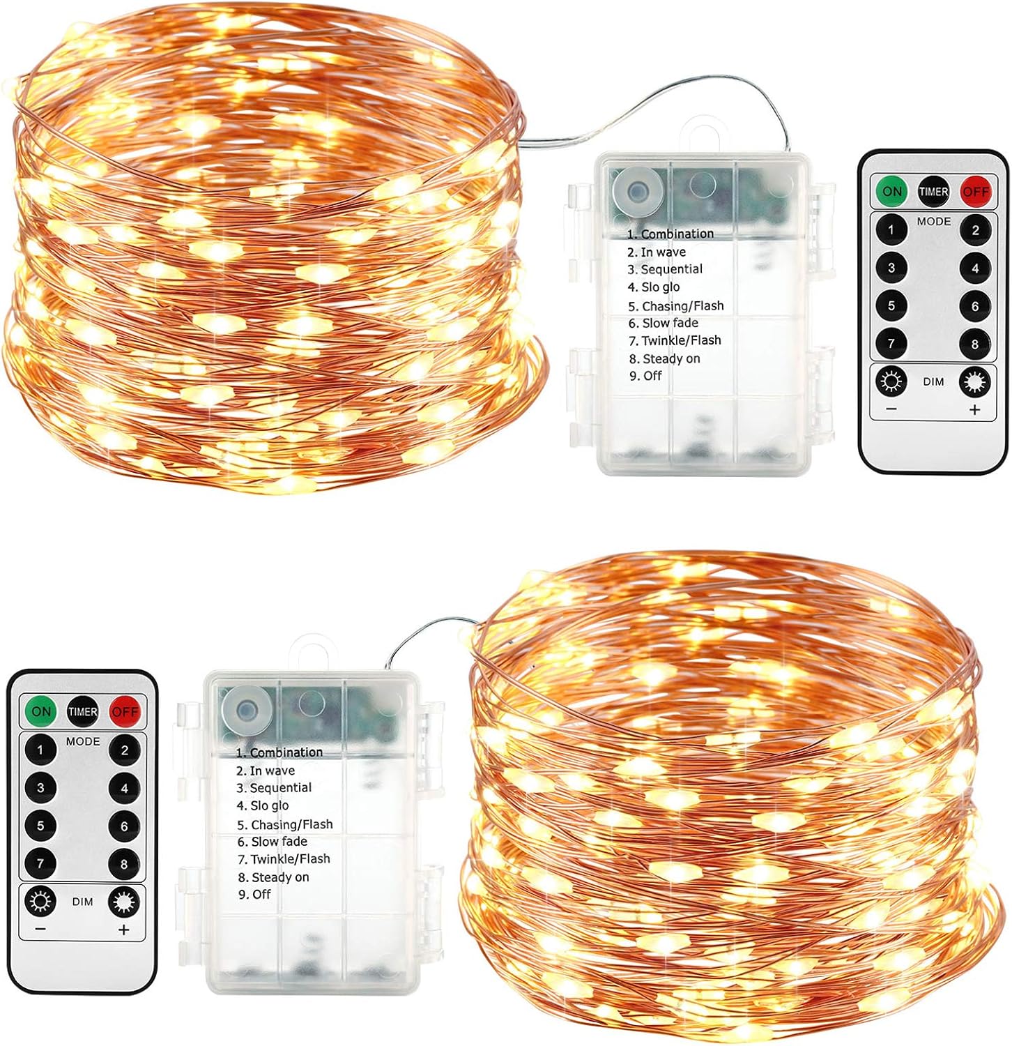 Lyhope 2 Pack Fairy Lights, Battery Operated Waterproof 8 Modes with Remote Control 33ft 100 Led Copper Christmas String Lights for Outdoor,Indoor,Wedding,Party,Xmas Tree Decoration (Warm White) Lyhope 2 Pack Fairy Lights, Battery Operated Waterproof 8 Modes with Remote Control 33ft 100 Led Copper Christmas String Lights for Outdoor,Indoor,Wedding,Party,Xmas Tree Decoration (Warm White)