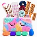 NATURIFY 18 PCS Organic Makeup Kit for Kids, Preteens & Teen Girls | 100% Natural & Friendly | Includes Nail Pack & Fish Shape Makeup Brush,Neem Wood Comb,Scrunchies,Makeup Blender,Makeup Puffs, Makeup Pouch (Mini Hair & Grooming Kit, Assorted Colour) gallery image