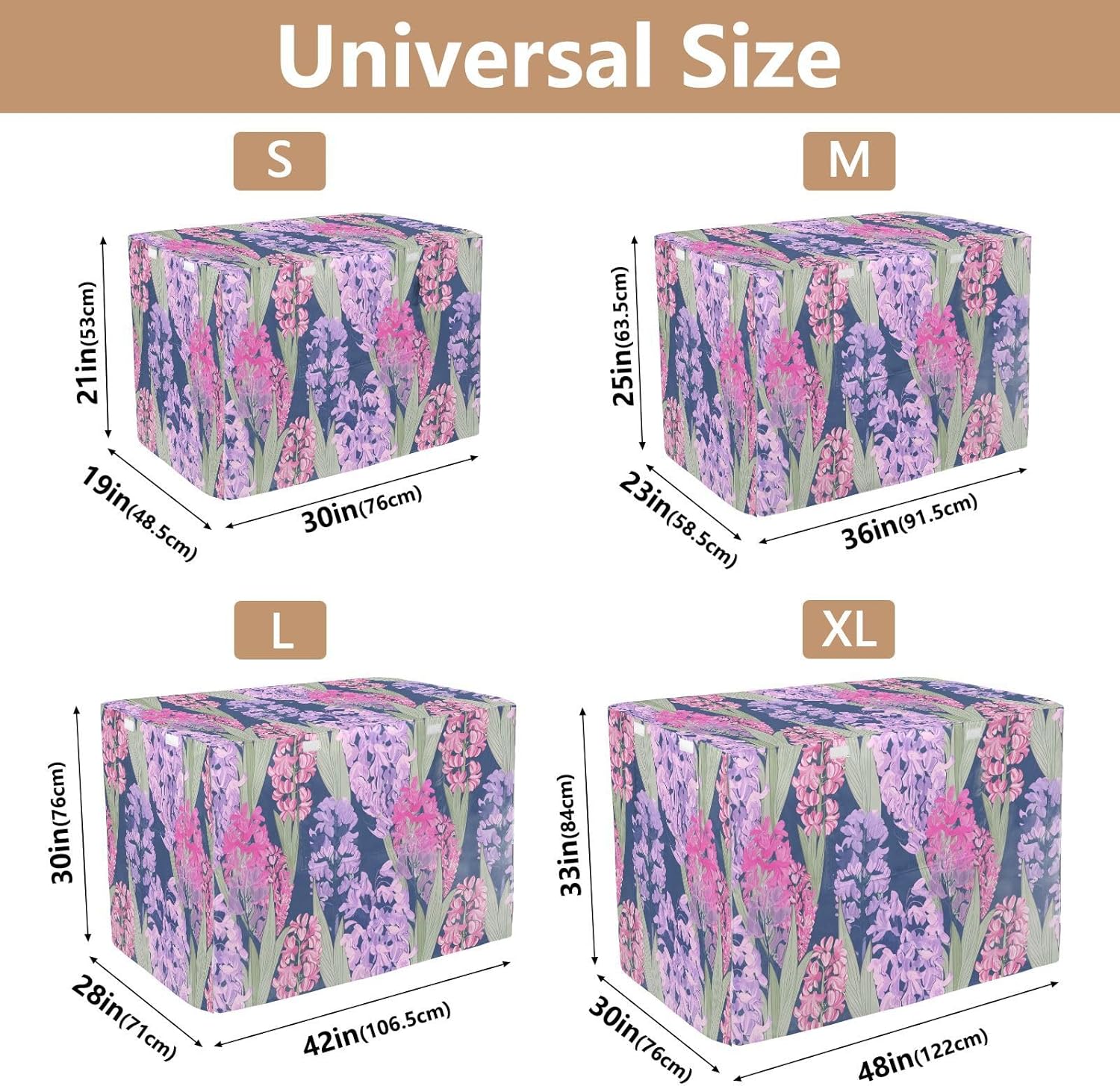 Floral Hyacinth Purple Dog Crate Cover Breathable, S-XL UV-Resistant Covers for Pet Cages, X-Large