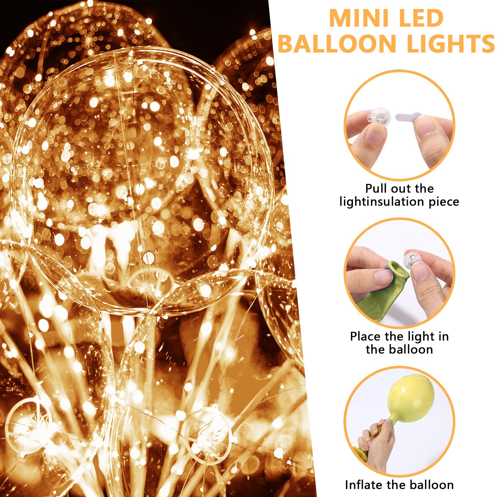 100 sztuk lampek LED do balonów, mini balony LED, okrągłe balony LED, na imprezę, urodziny, wesele, imprezę, Halloween, Boże Narodzenie, karnawał, do baru, klubu, jako dekoracja, ciepła biel