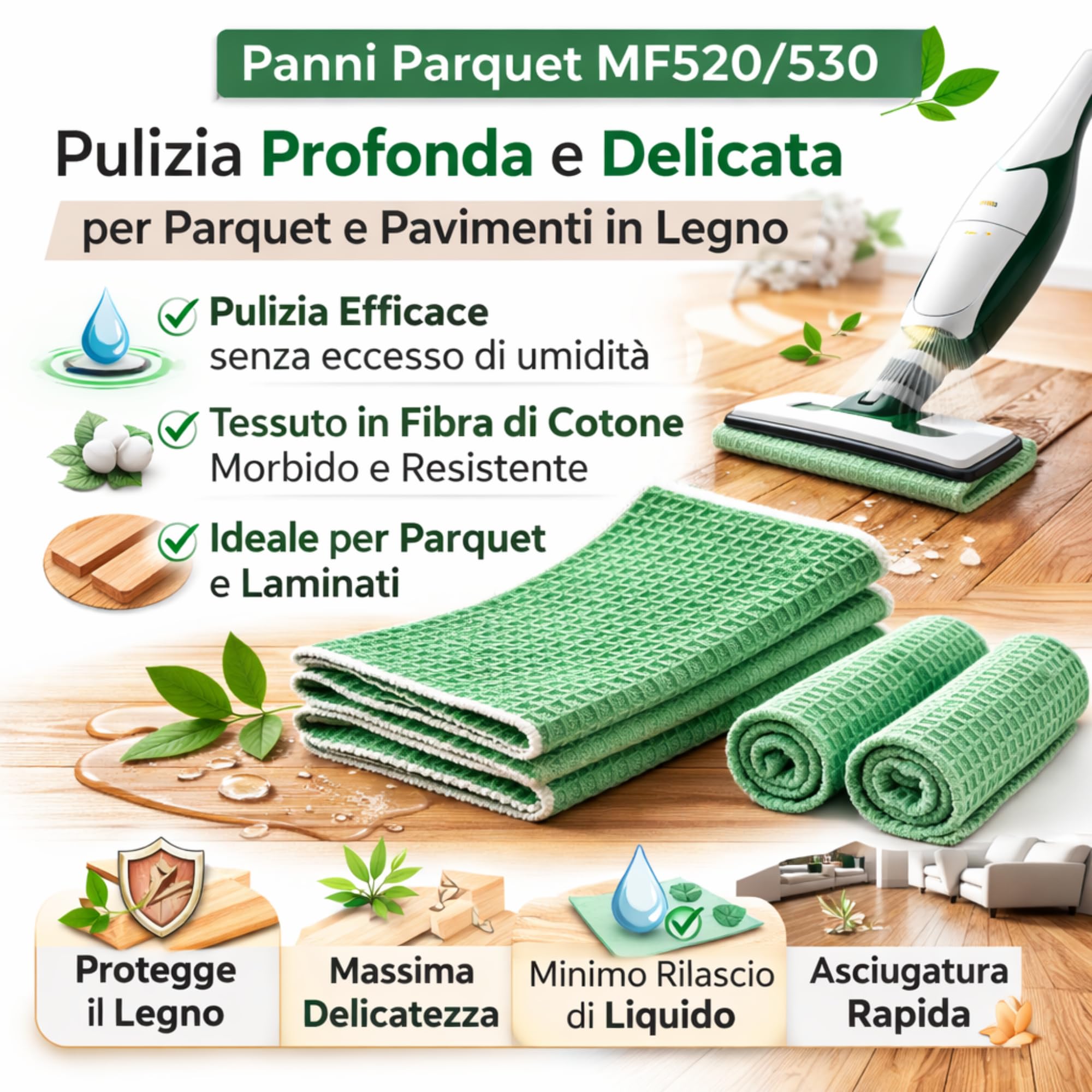 18 Panni Lavapavimenti Folletto - MISURA 100% COMPATIBILE: 31 x 17 cm - Panni Folletto Lavapavimenti Compatibili SP520/530 in Microfibra Lavabili e Riutilizzabili per Pavimenti Multisuperficie