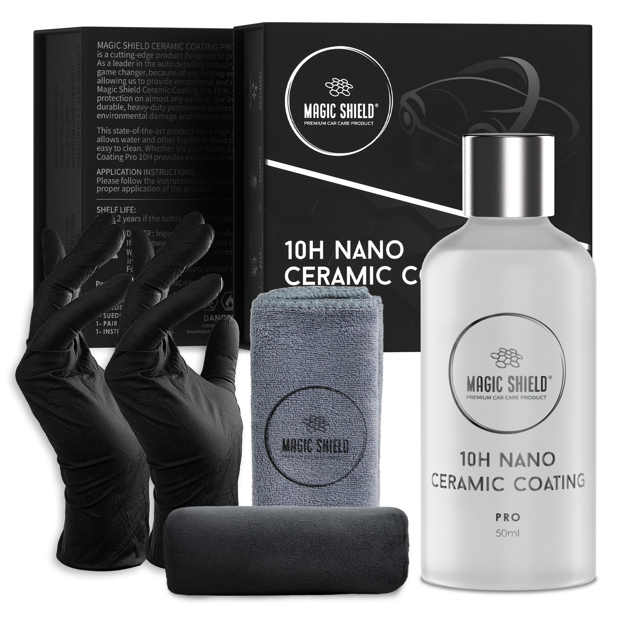 Magic Shield Ceramic Coating PRO 10H | Covers Over 2 Cars | Lasts 2+ Years | Easy Application | High Gloss, Self-Healing Finish | Ultimate SiO2 Protection for Cars, Motorcycles, RVs, and Boats (50ml)