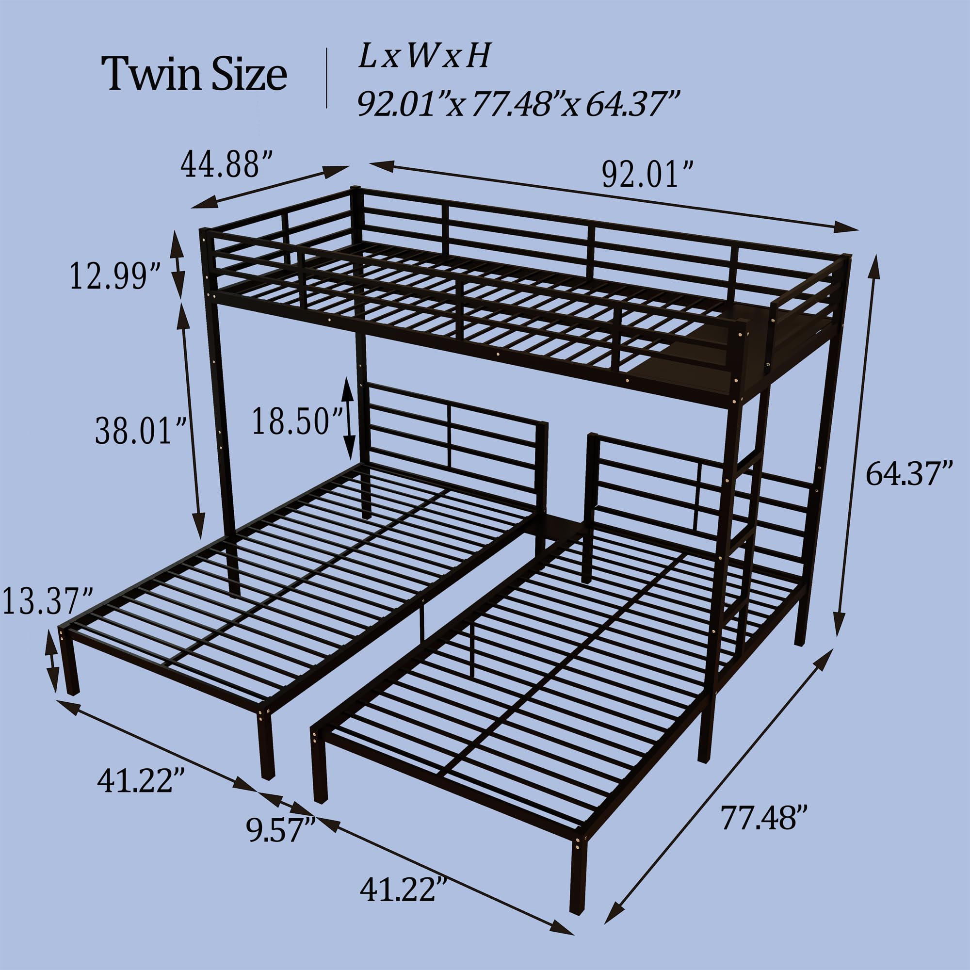 Photo 1 of Bellemave Twin Triple Bunk Bed for Kids, Teens,Adults, Metal Twin XL Bunk Beds for 3, 3 bunk Bed for 3 Kids, Adults?Heavy Metal, Black?