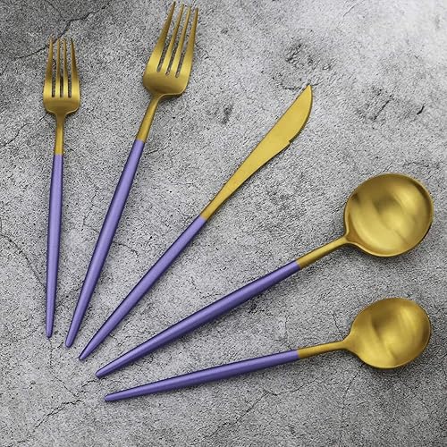 Miniatura 2 de Gugrida - Juego de cubiertos de acero inoxidable 1810, 5 piezas, acabado color negro mate, para cubiertos de viaje, camping, oficina o escuela, apto