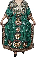 Mogul Interior Womens Green Caftan Beach Kaftan Tunic Kimono Summer Comfy Dresses One Size