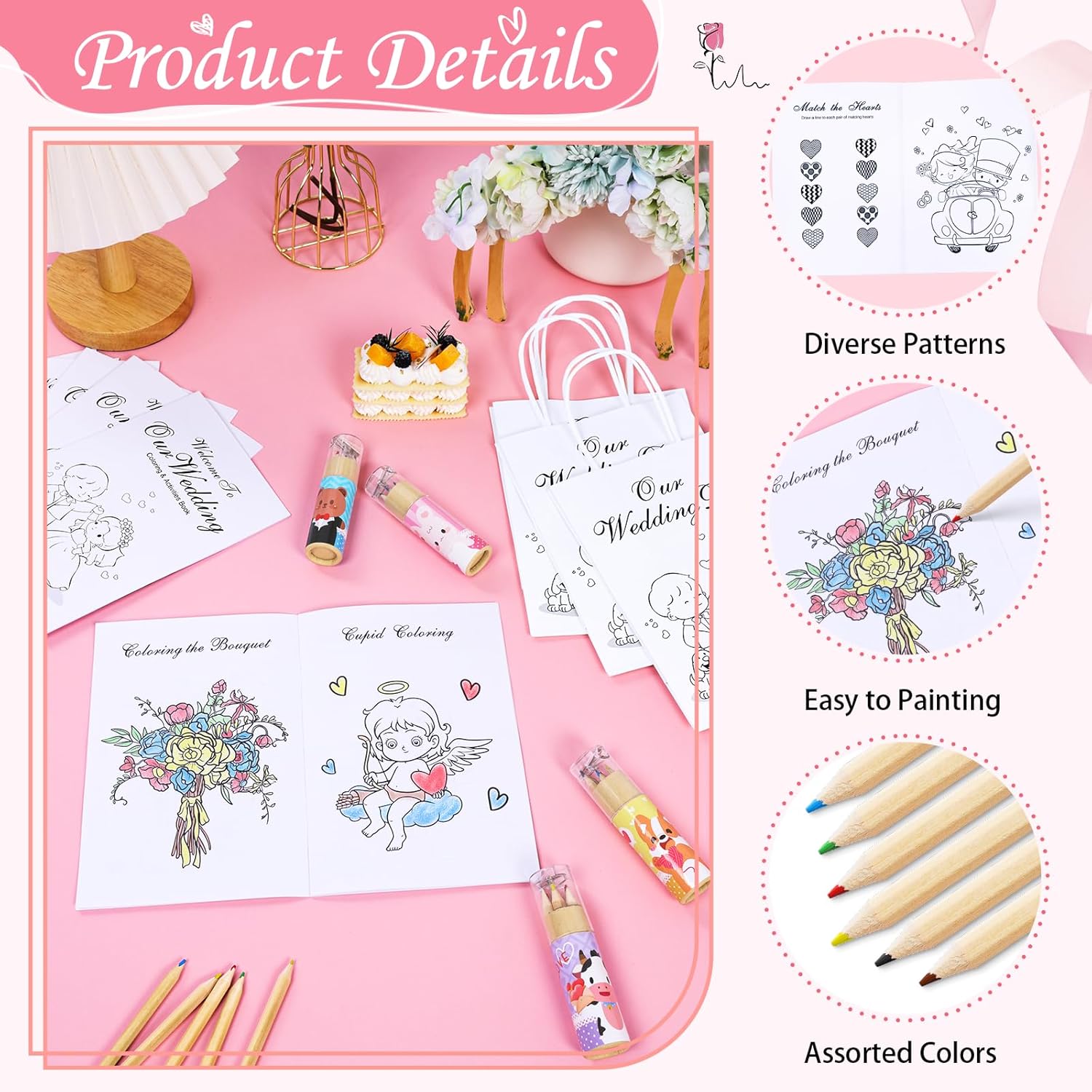 GeeSound 80 Pcs Wedding Coloring Activities Books for Kids: 20 Set Wedding Games Favors Including Colored Pencils Sharpener Wedding Activities Book Goodie Bags Sticker for Children Party Supplies