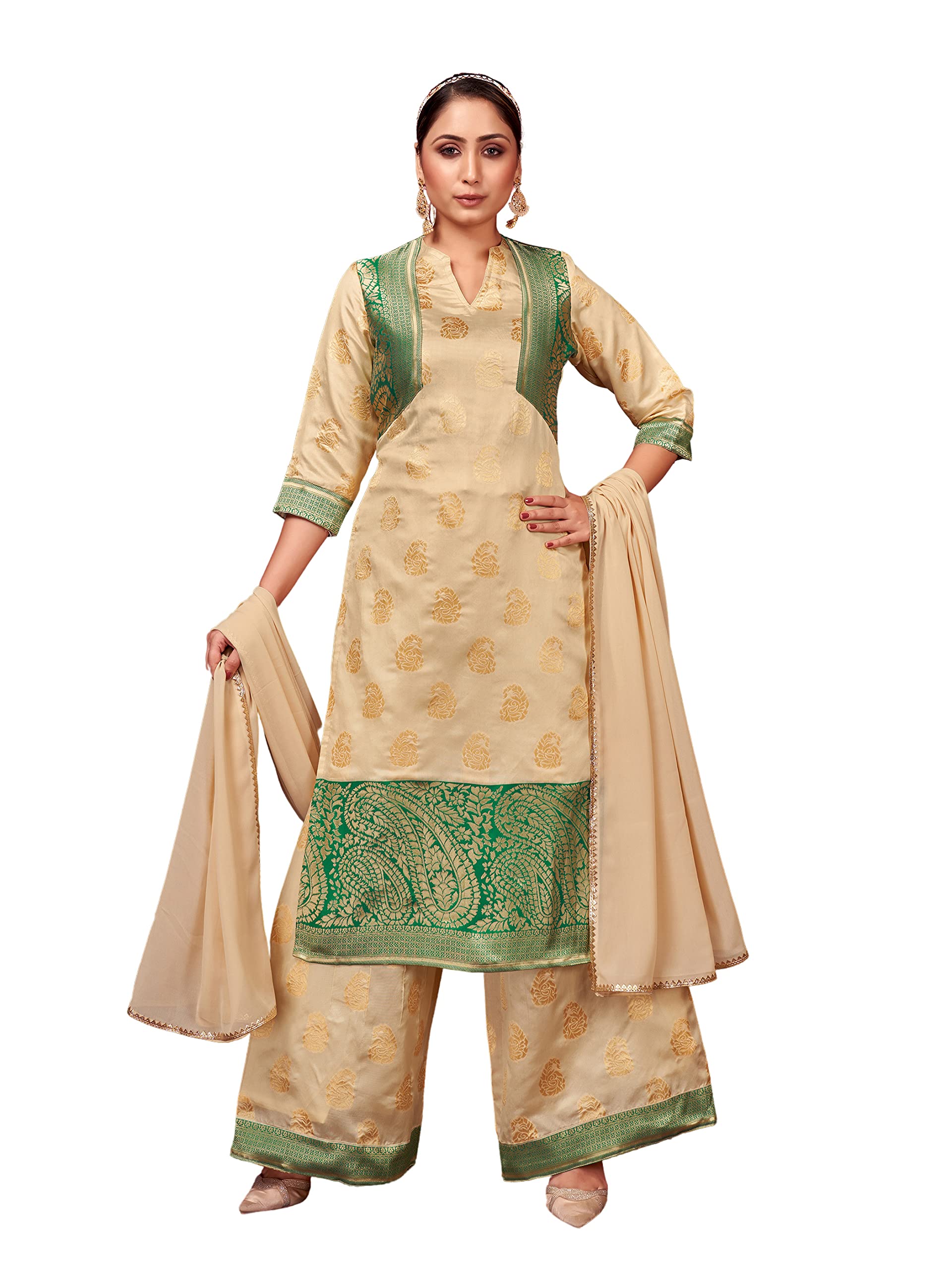 Elina fashion Indian Kurti for Womens With Palazzo Dupatta | Art Silk Woven Kurta Kurtis Tunic For Women