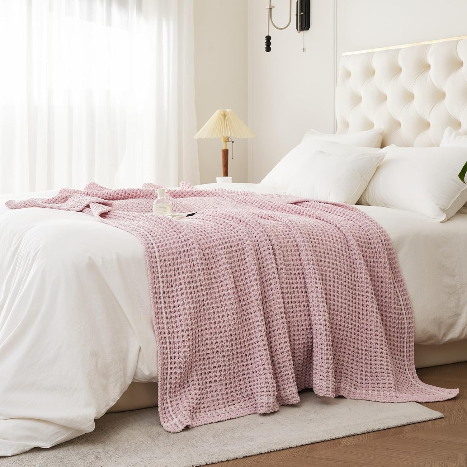 WESHIONGOO Throw Blanket for Couch Soft Knit Throw Blanket with Chenille Yarn Non-Shedding, Chenille Blanket for Living Room Bed Sofa (Pink, 50"*60") - Image 6