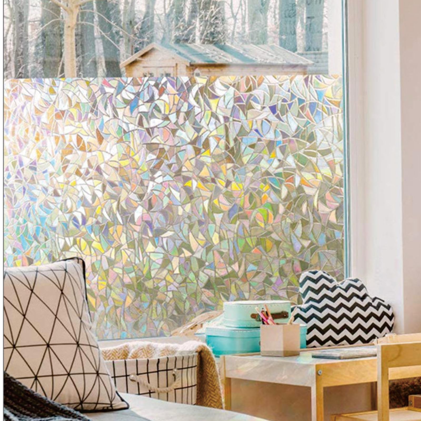 Rainbow Window Film 85 x 240 cm Privacy Protection, Non-Adhesive Static Cling Removable Vinyl Heat Cotrol Anti Uv, Self-Adhesive Privacy Film for Home, Crescent