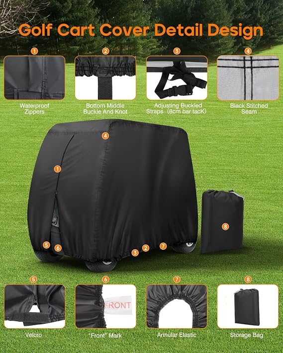 NEVERLAND Golf Cart Cover 4 Passenger for Club Car EZGO Yamaha Golf Carts | Heavy Duty 420D Durable Fabric, Waterproof Rear Zipper, Windproof Strap Dustproof UV resistant for 4 Seat Cart Up to 112 Inch