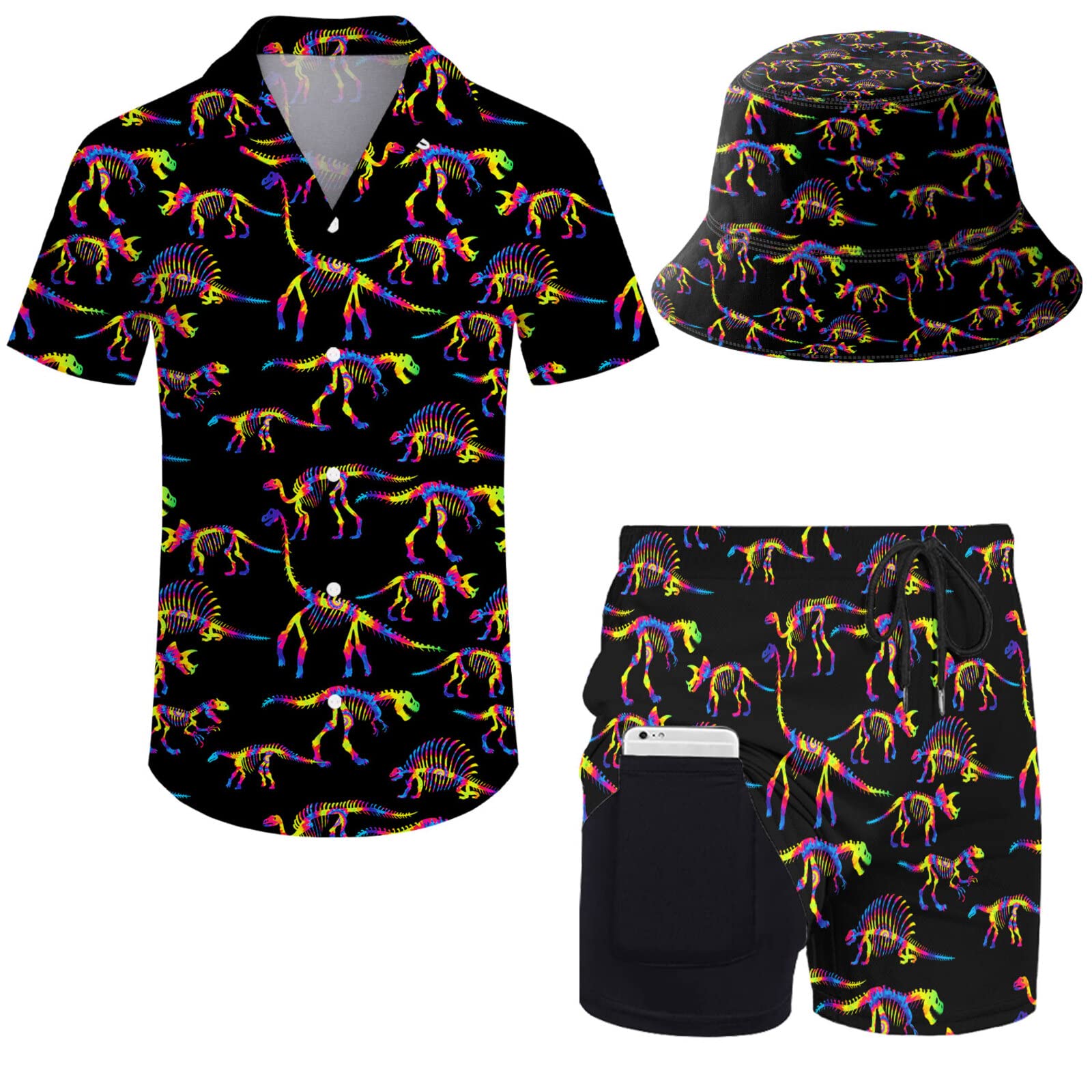 PUBDSKBLDE Mens 2 Piece Hawaiian Shirt And Shorts Shirt Suit Beach Shirt And Shorts with Bucket Hats