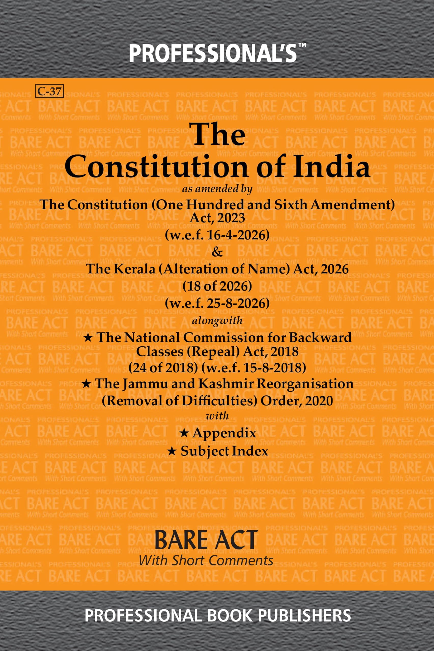 Constitution of India Bare Act by Professional's as amended by Constitution (One Hundred & Sixth Amendment) Act, 2023