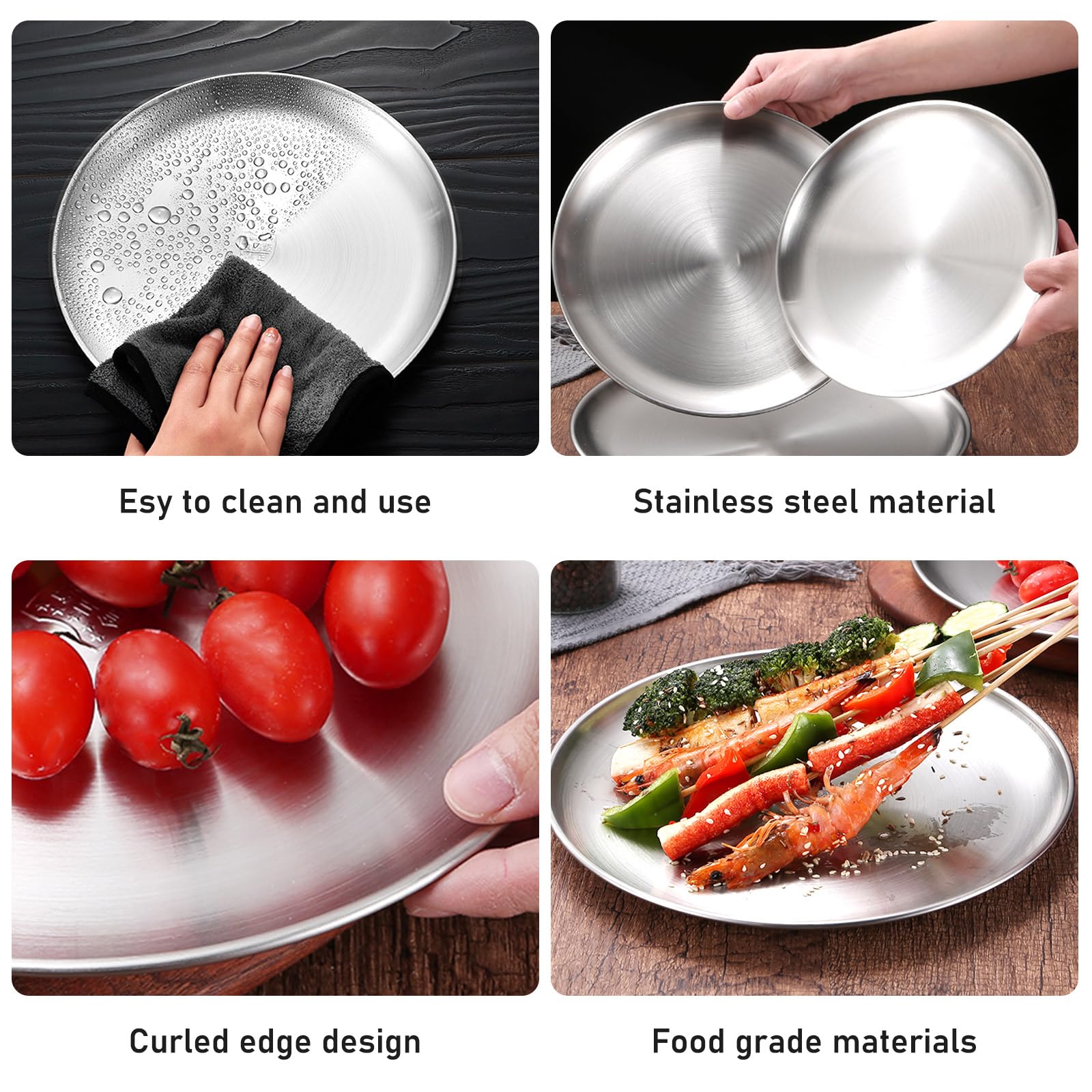 Set 4 Piatti In Acciaio Inox Per Campeggio - Ø20 Cm, Per Picnic E BBQ - Foto 3