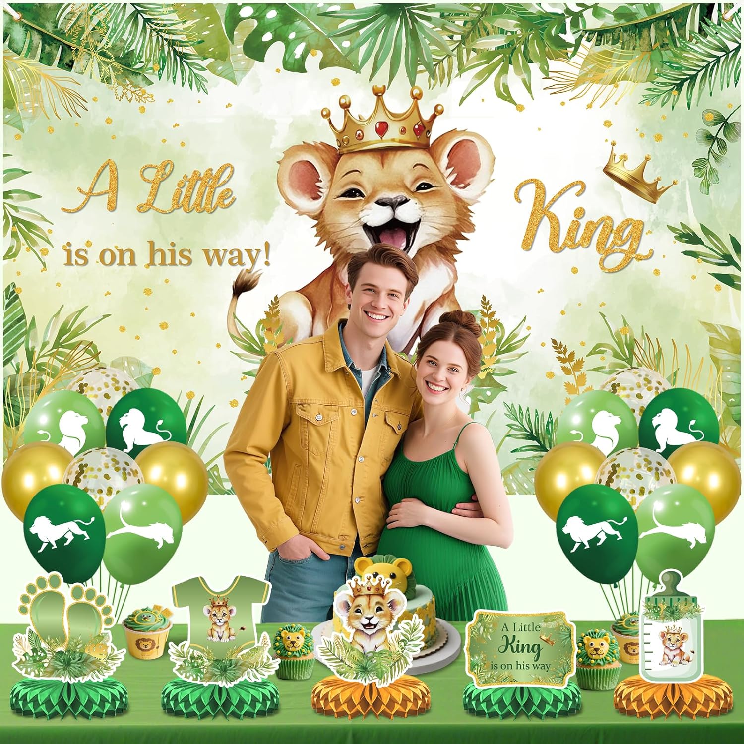 Lion Baby Shower Party Decorations A Little King is on His Way Banner Lion Birthday Decoration Baby Shower Honeycomb Centerpieces for Boy Wild Jungle Safari Gender Reveal Decoration
