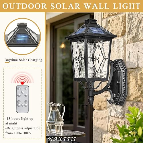 Miniatura 3 de Lámpara de pared solar para exteriores, impermeable, de aluminio, con control remoto, luces negras para porche al aire libre, montaje en pared con