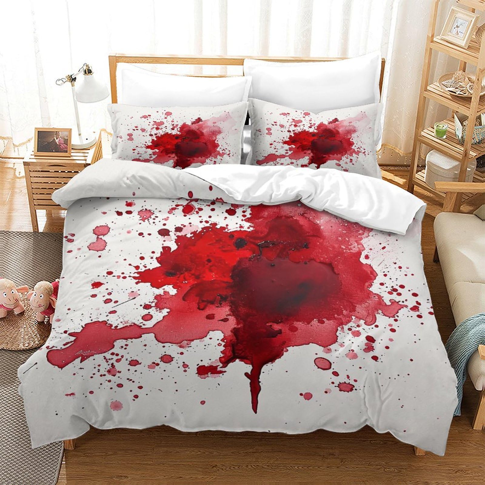Art Splash 3D Printed Duvet Cover Set 3pcs Microfiber Abstract Red Bedding Set King（220x240cm）