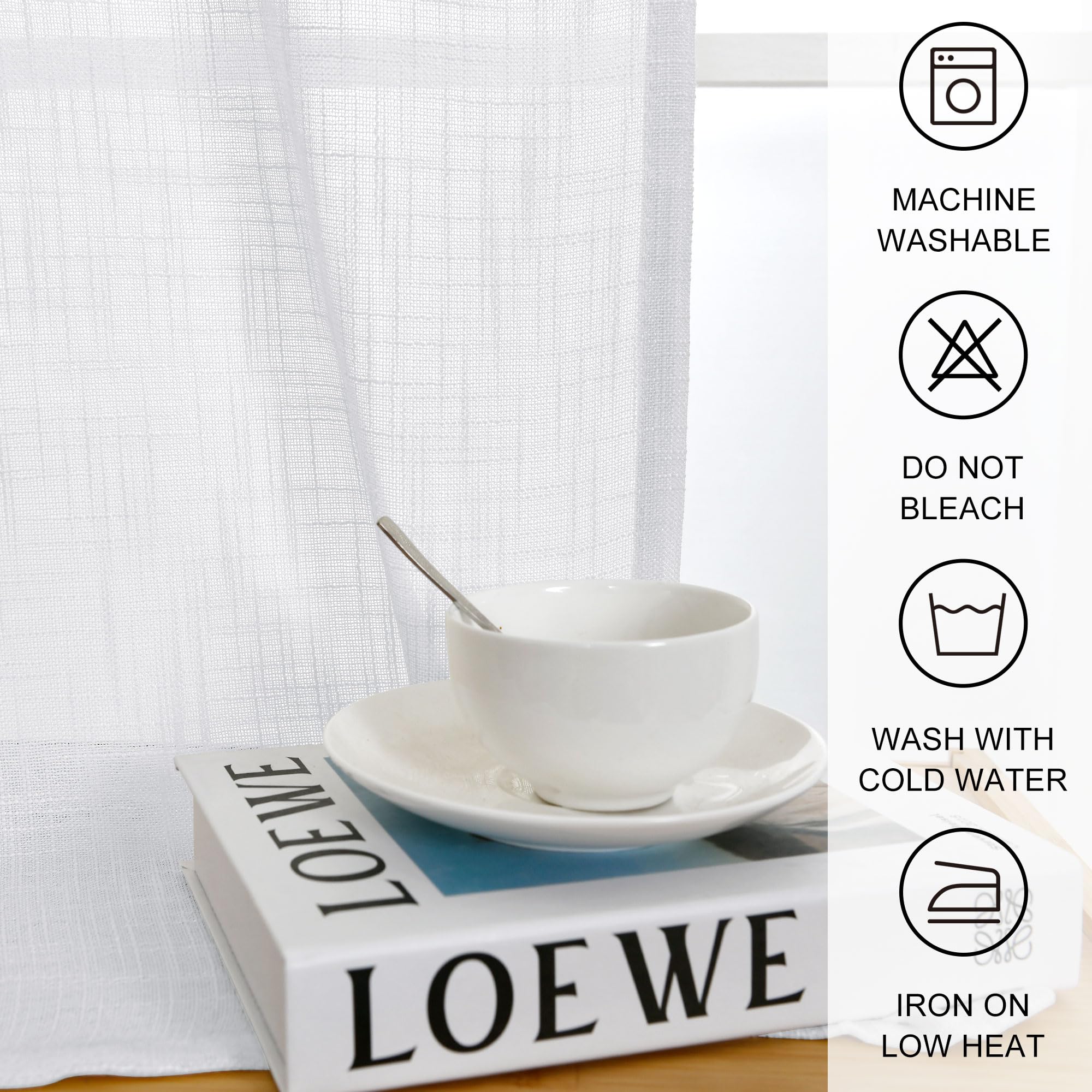 DWCN Weiß Scheibengardinen Leinenoptik Vorhänge Halbtransparent Gardinen Kurz 2 Stück H90xB60cm Modern Fenstervorhänge für Küchengardinen Wohnwagen Schrankvorhang Wohnzimmer Bistrogardine Landhaus