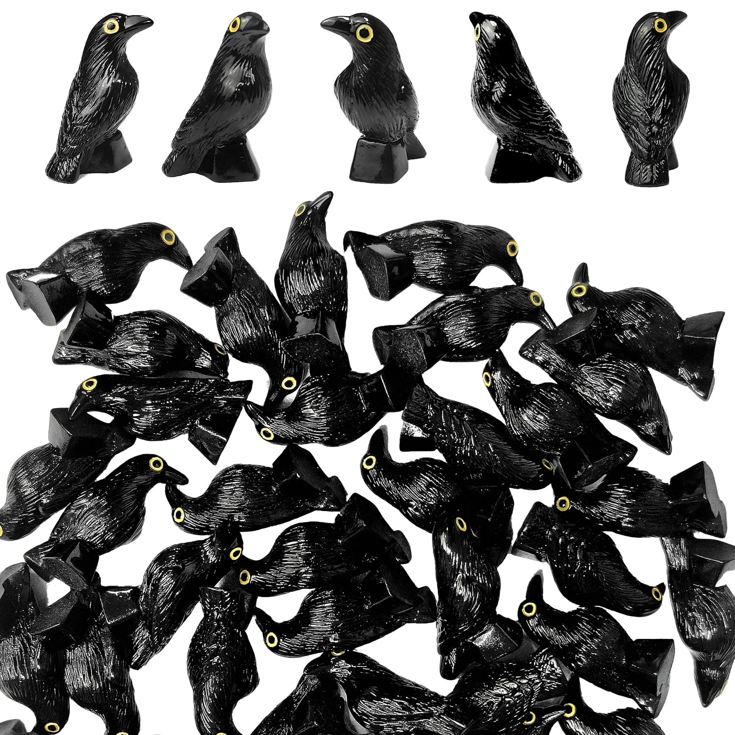 Photo 1 of ????? 50 Pcs Miniature Crow Figurines, Mini Resin Crows Figures, Tiny Black Raven Decor for Home Garden, Micro Landscape, and Halloween Scene Decoration (50)