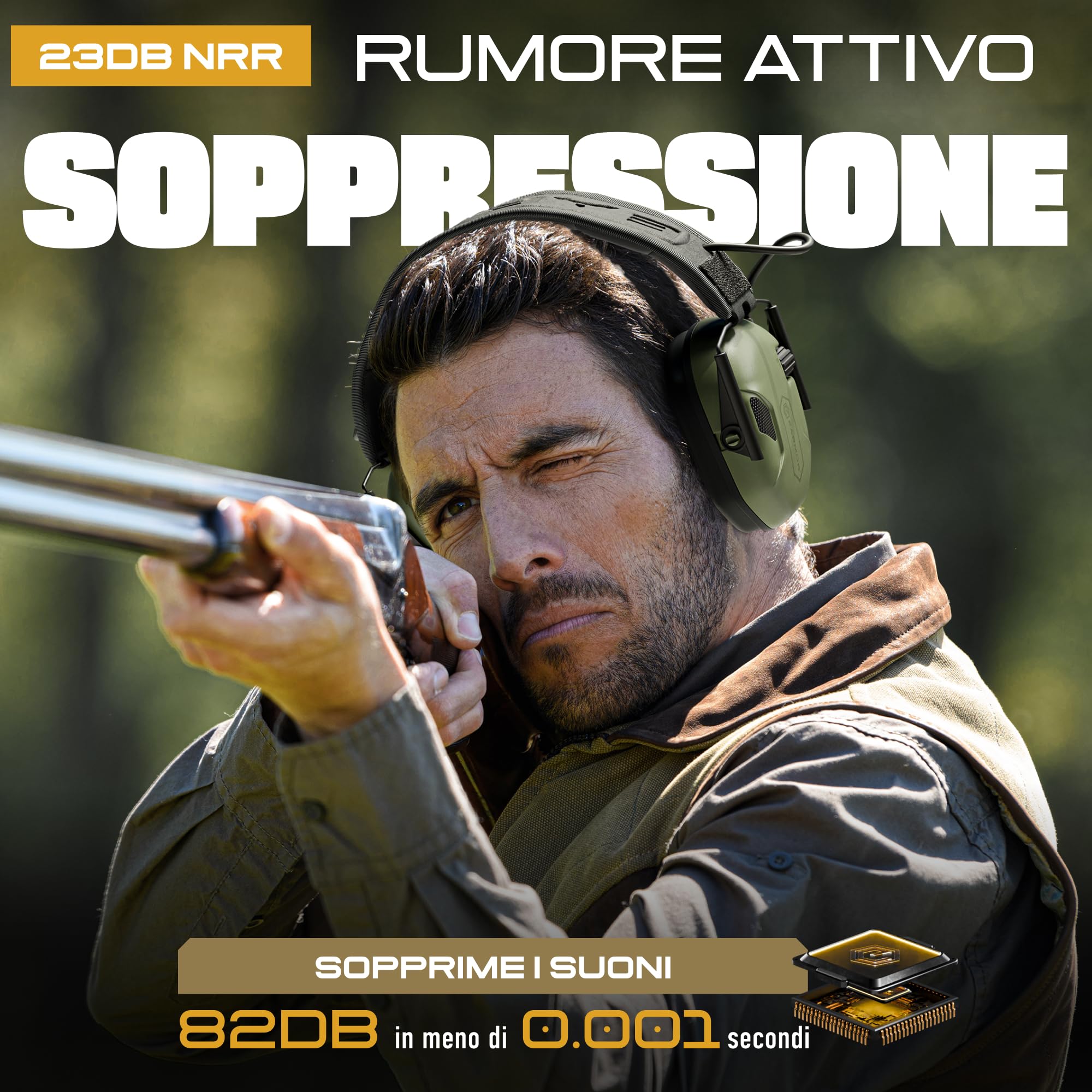 Earmor M300A, protezione dell'udito elettronica, protezione dell'udito, protezione per le orecchie, attenuazione del rumore per caccia, tiro, SNR 29 dB, regolazione dinamica del rumore