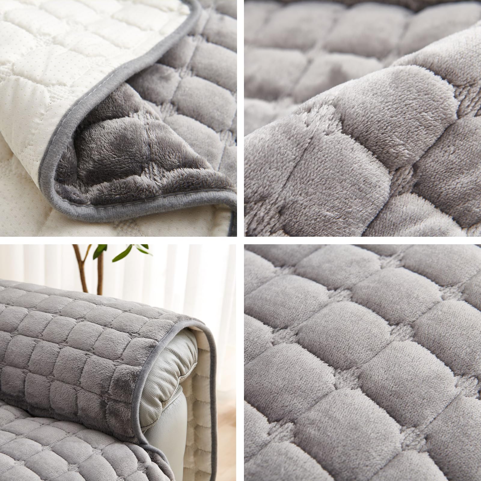 Funda para reposabrazos de sofá, funda de sofá reclinable de felpa, funda de reposacabezas para brazo de silla reclinable, funda de sofá antideslizante, funda acolchada para muebles, lavable (gris, 2