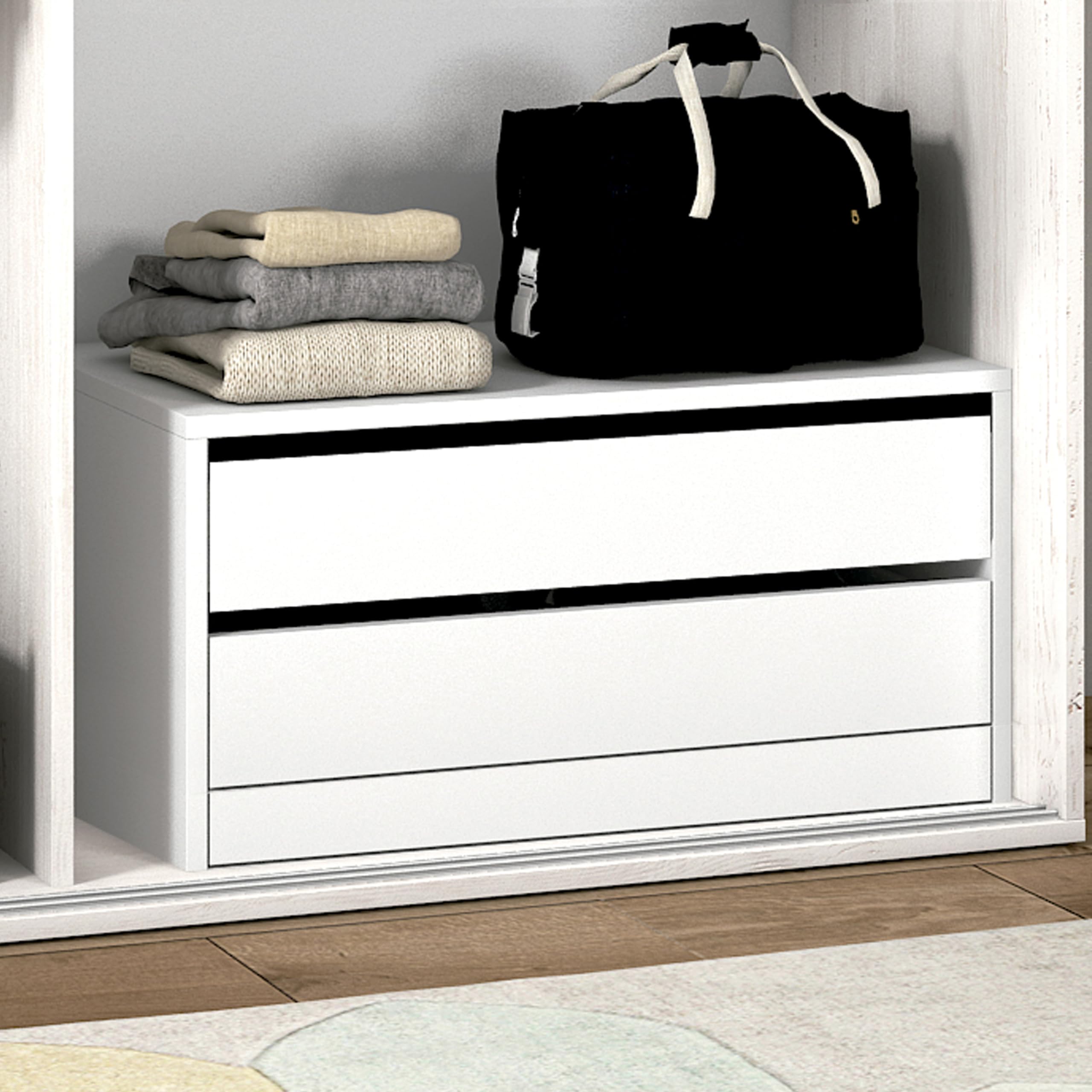 duehome | Cajonera Armario Dos cajones, Mueble Auxiliar Almacenamiento Dormitorio, Modelo Uniq, Color Blanco, Medidas: 77 cm (Largo) x 38 cm (Alto) x 45 cm (Fondo)