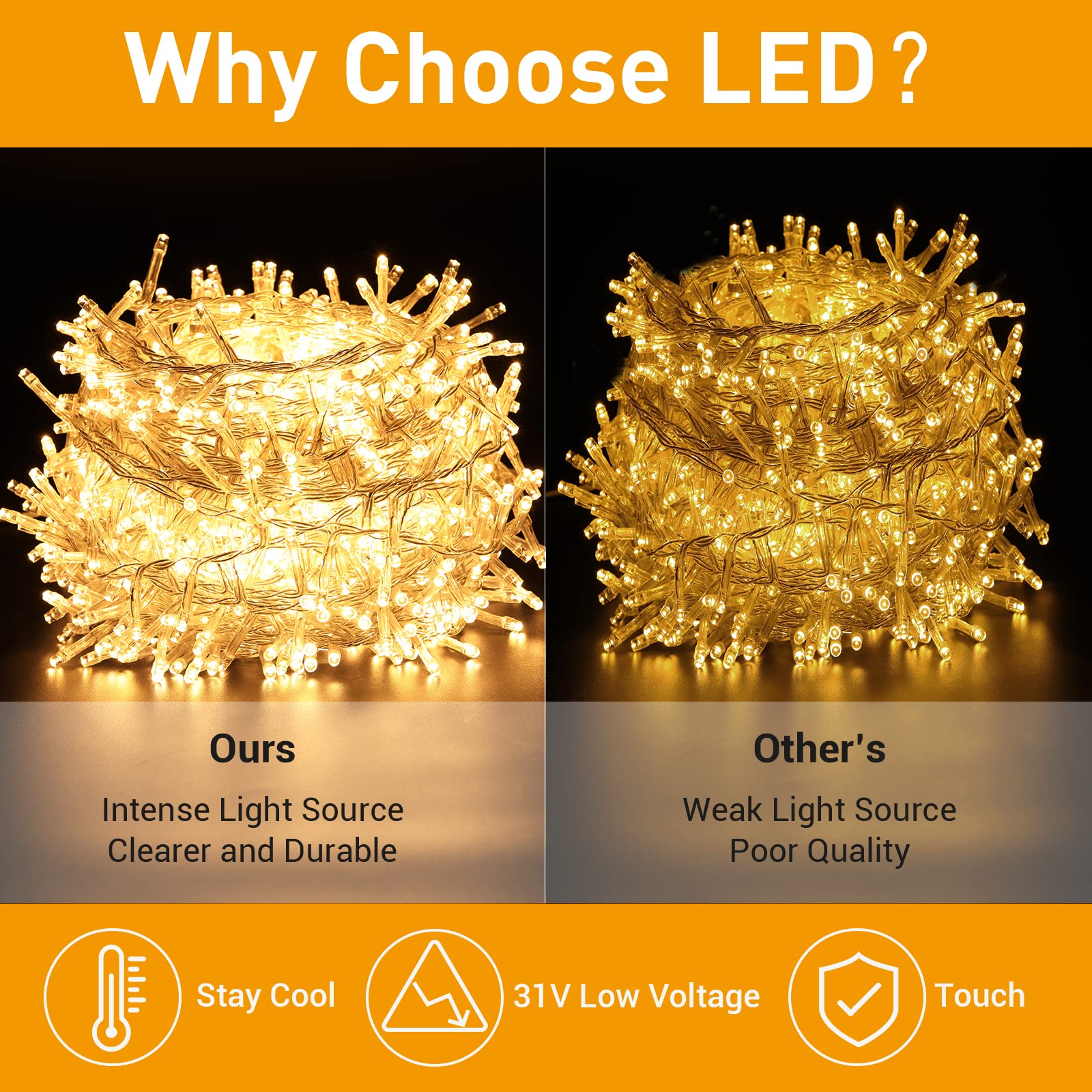 LED Lichterkette Außen 1000 LEDs Lichterkette Warmweiß Strom, 25M 8 Modi IP44 Wasserdicht CE-zertifiziert Weihnachtsbeleuchtung Innen für Weihnachtsbaum Kinderzimmer Balkon Garten Terrasse