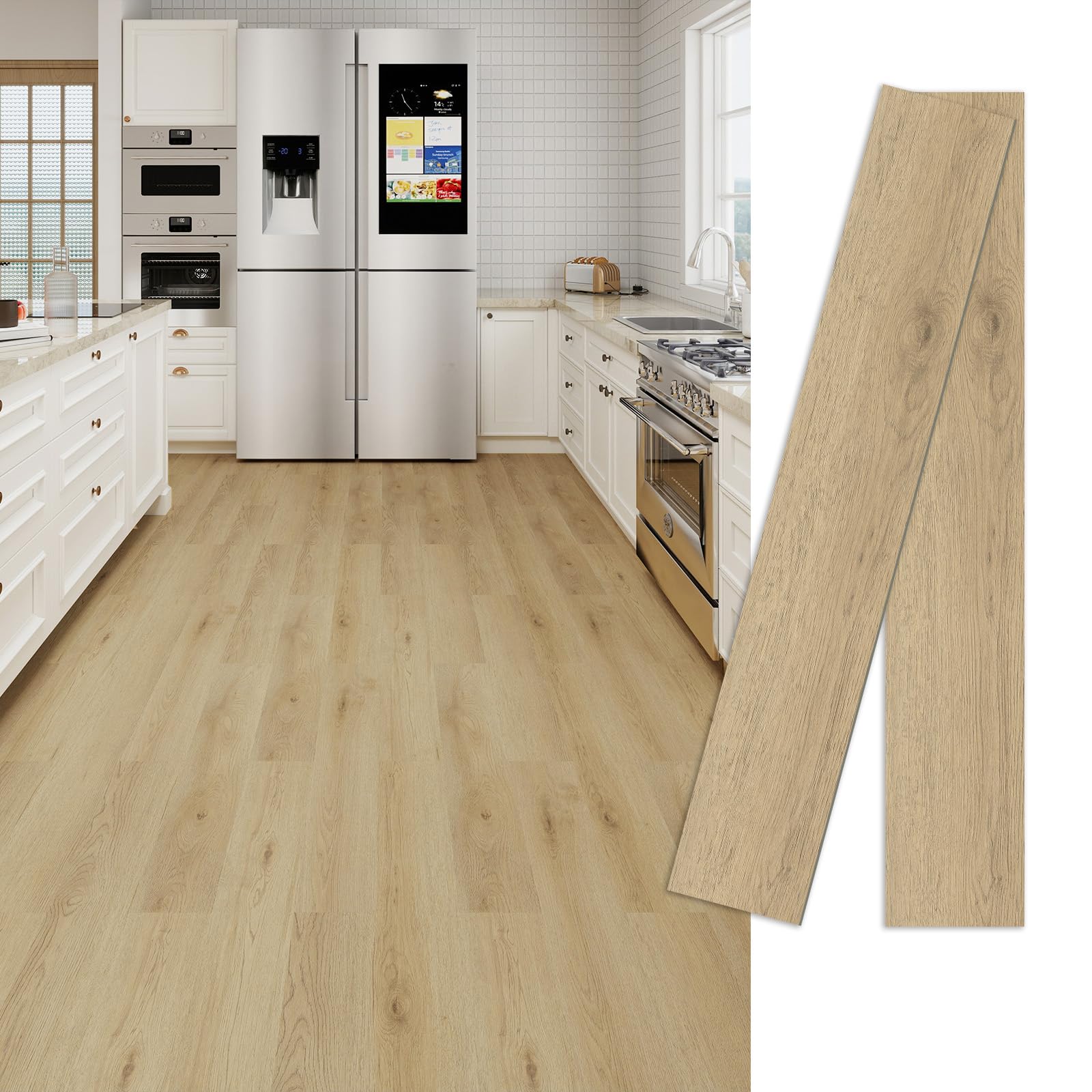 MULGREAT Pavimento laminato autoadesivo in marrone chiaro, 5,02 m², effetto legno realistico, impermeabile e tagliabile, 36 tavole (15,24 x 91,44 cm) per ambienti umidi e salotti