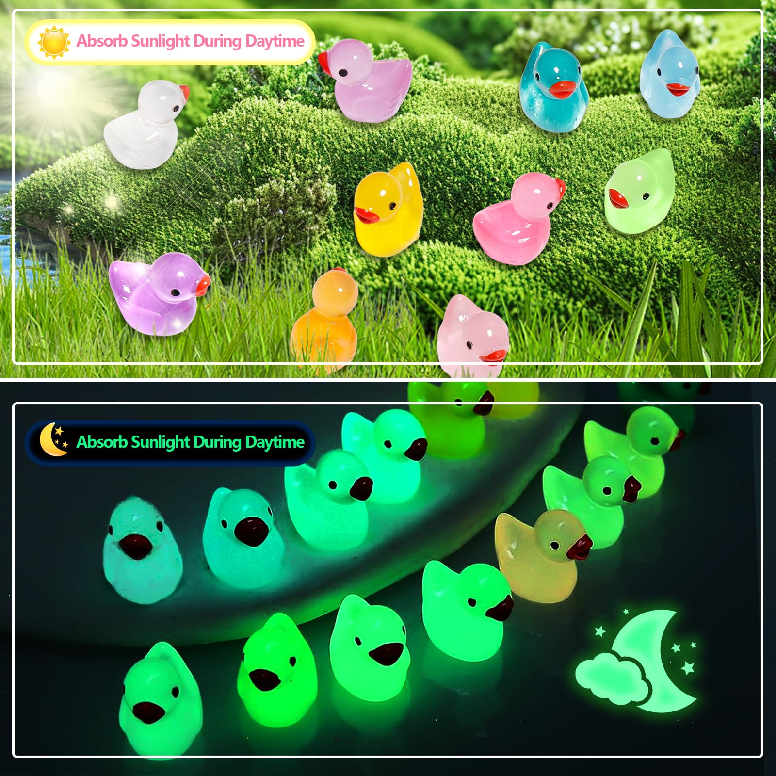WIURGOHA 220PCS Mini Tiny Resin Ducks Little Miniature Plastic Small Ducks Bulk Glow in The Dark Figures for Dollhouse Decor Accessories Garden Micro Landscape Aquarium Potted Tiny Homes (10 Colors) - Image 4