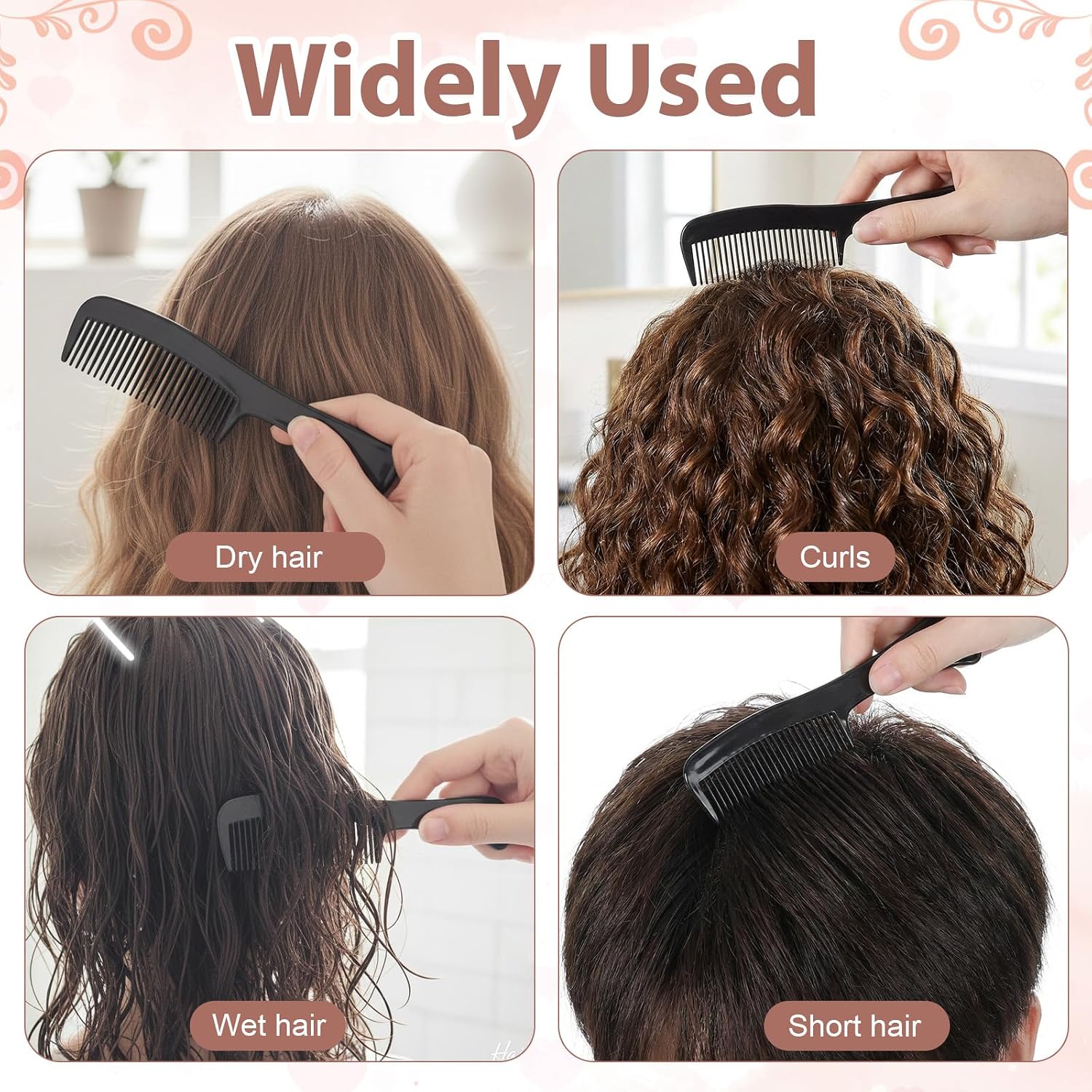 200 pcs Bulk Hair Combs Individually Wrapped Plastic Unbreakable Combs Polypropylene Long Handle Hair Comb for Women, Kids, Hotel, Shelter, Homeless, Charity, and Church, Black