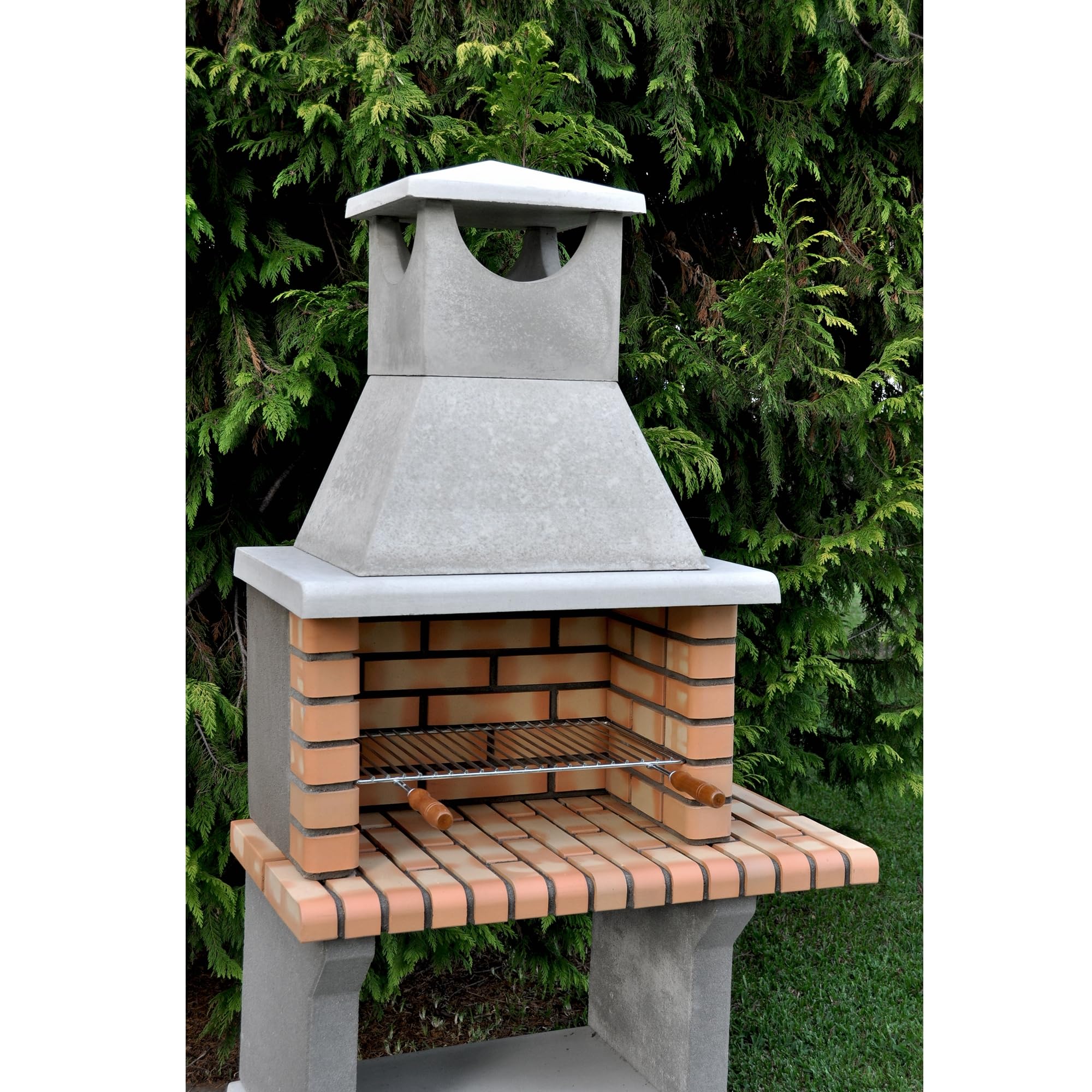 MOVELAR - Barbacoa de Obra Prefabricada de Leña y Carbón Modelo Luna Plus XL (Gris, Naranja - 95 x 47 x 190 cm) REF: 3541 - Cocina de Exterior Compacta para Jardín, Terraza o Patio