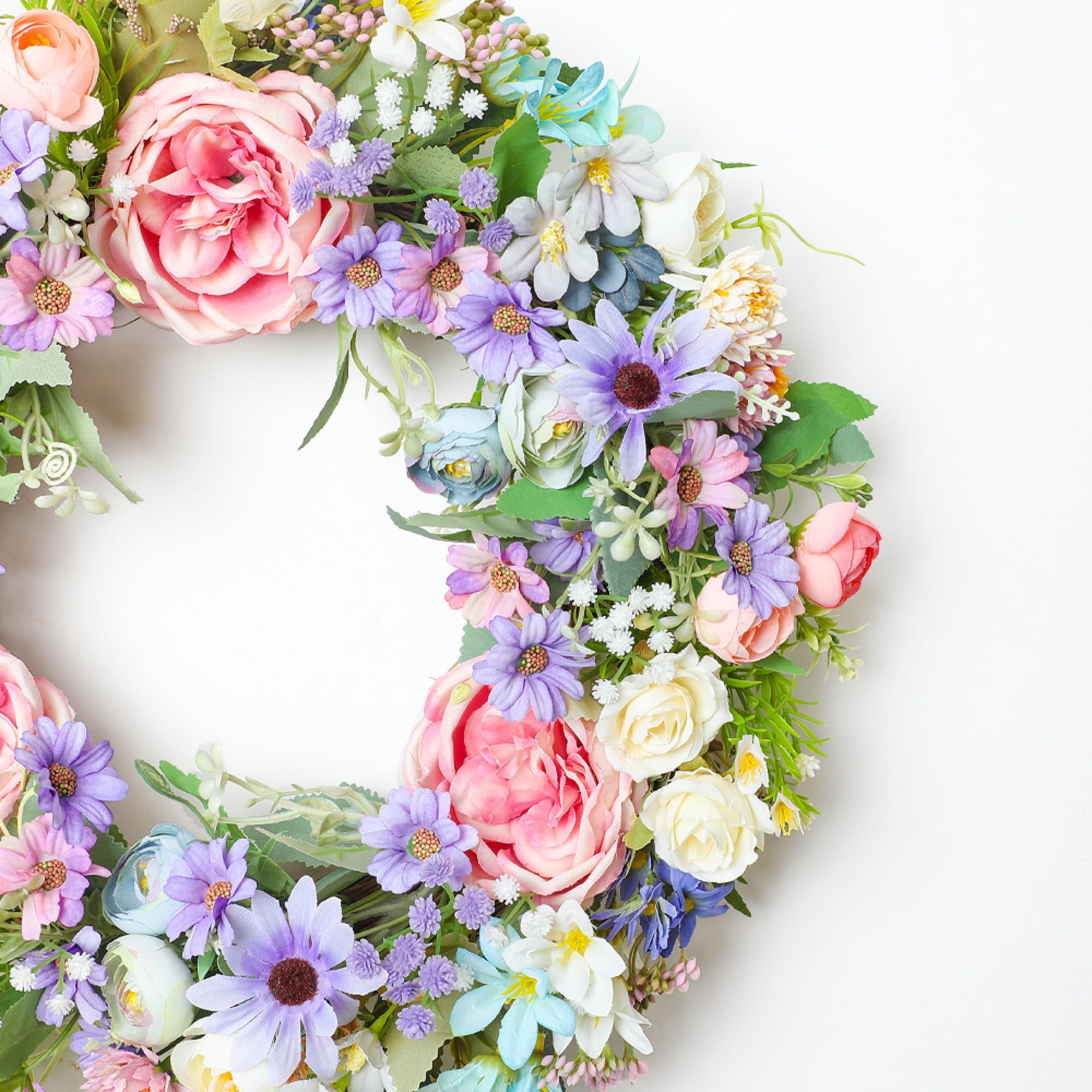 Frühlingskranz für die Haustür, 45 cm Rose Hortensie Künstliche Blumen Kranz, Künstlicher Kranz, Frühlings Sommer Türkranz für Freien Haustür Home Decor