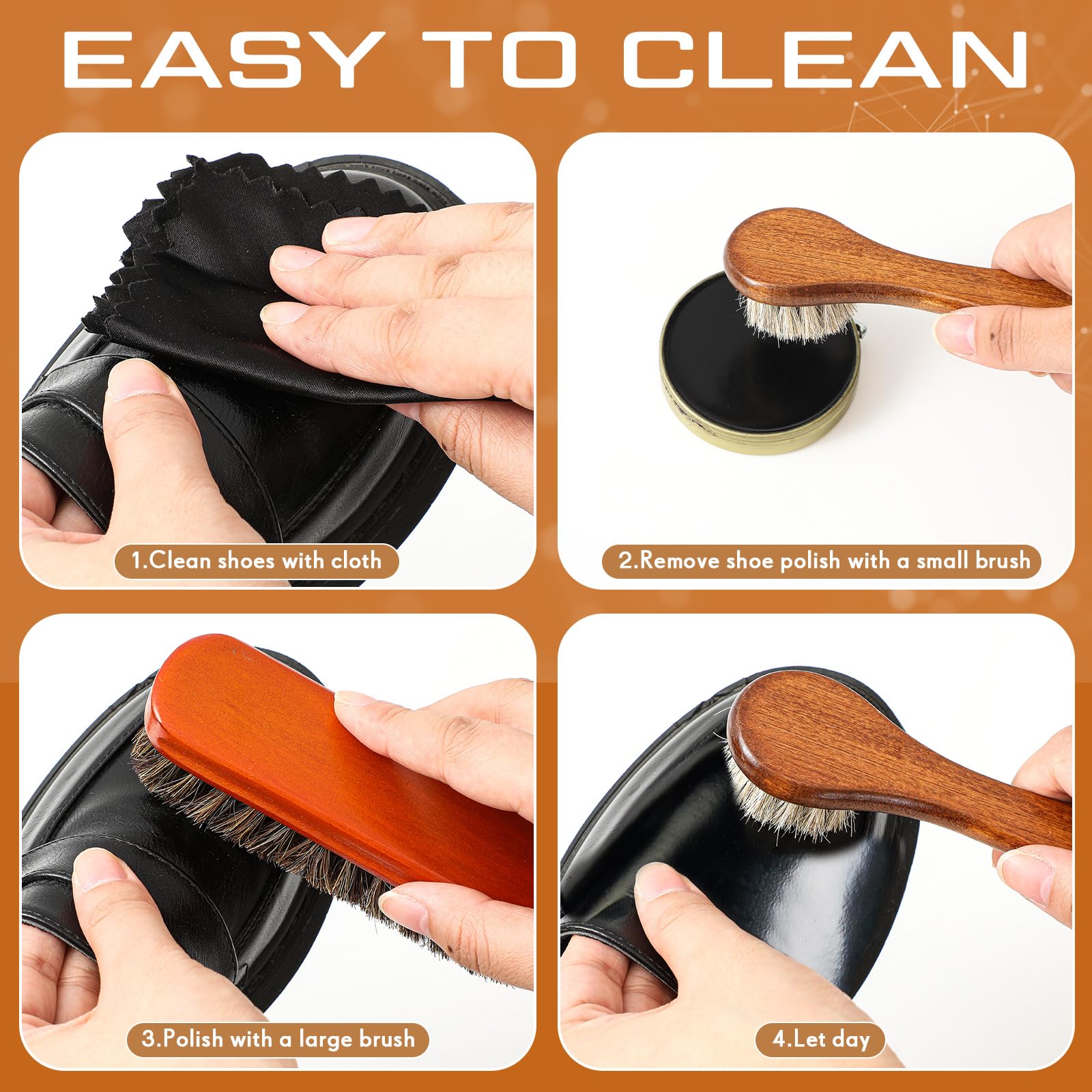 Kit de esmalte de zapatos para hombre, 7 piezas, kit de brillo de zapatos negro, kit portátil de cuidado de botas de cuero para limpieza con bolsa de almacenamiento de poliuretano