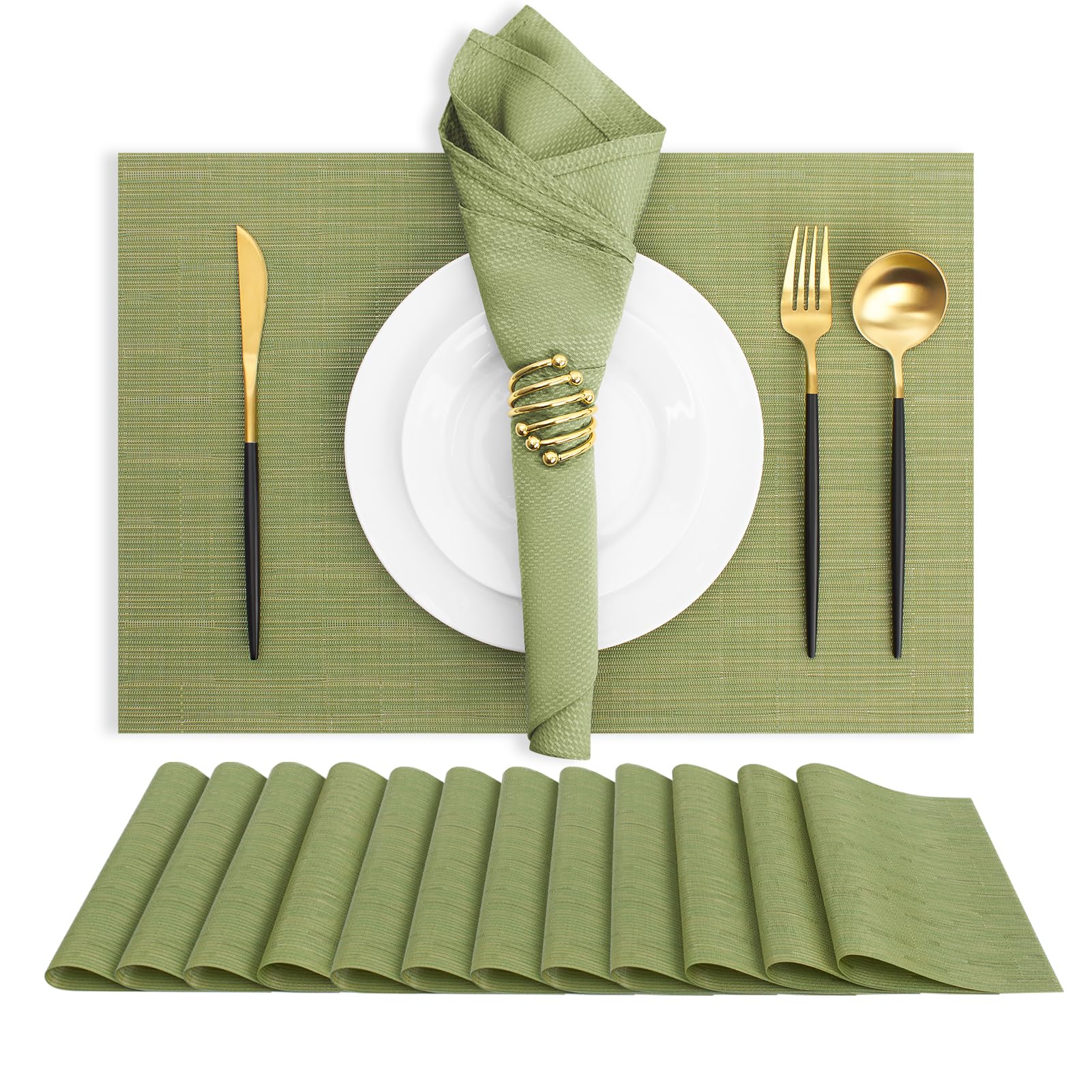 MOSAYT Plastic/Vinyl Placemats Set of 12 - Woven Heat Resistant Place Mats, Washable Outdoor Patio Table Mats for Kitchen/Dining/Party(12 x 18 inch,