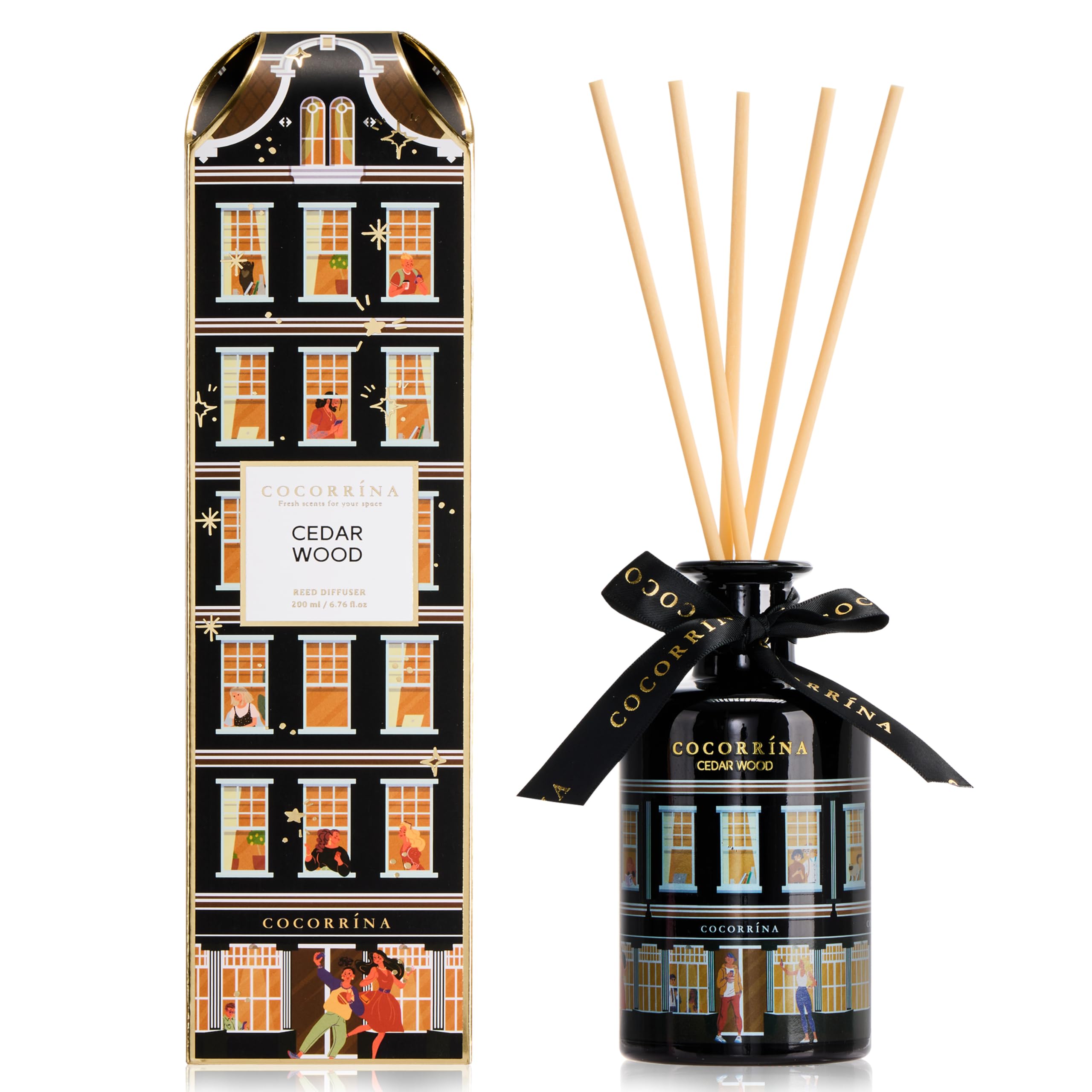 COCORRÍNA Reed Diffuser Set, Cedar Wood 200ml Home Fragrance Diffuser with 8 Reed Sticks, Long Lasting, Decorative Glass Bottle, for Bedroom Bathroom Living Room