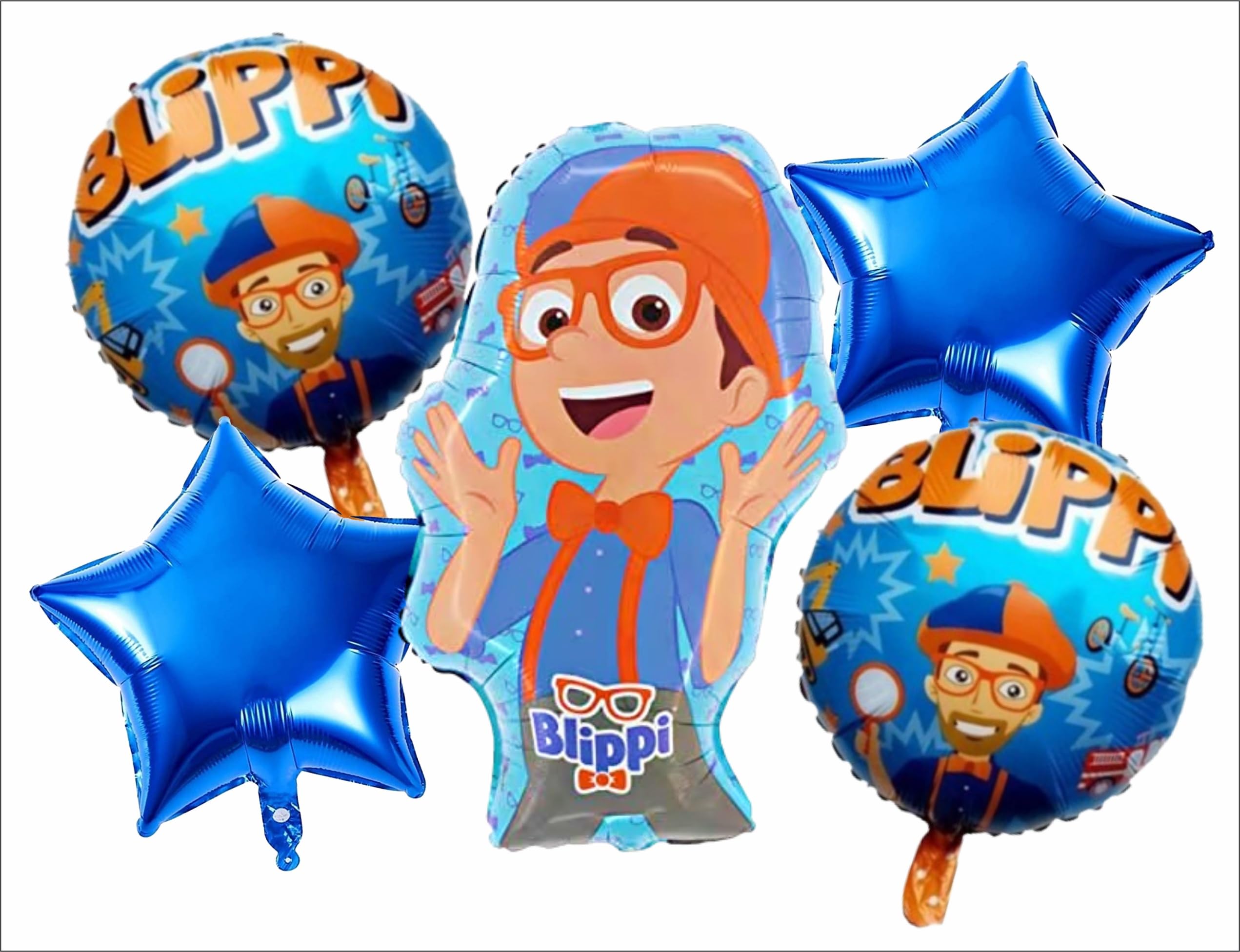 Atpata Funky Blue Orange Happy Birthday Themed Balloon Set - Character Shaped Foil Balloon, Colorful Cardstock Banner, Kids Art Party Decorations (5pcs Foil Balloons)